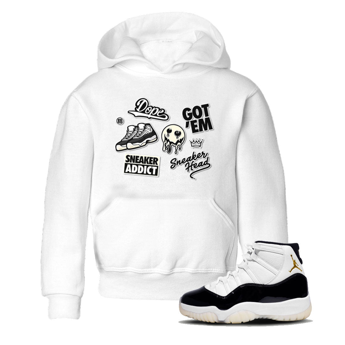 Jordan Rero 11 Gratitude shirt to match jordans Sneakerhead Sticker sneaker matching tees Air Jordan 11 Gratitude Drip Gear Zone Baby Toddler White 1 T-Shirt