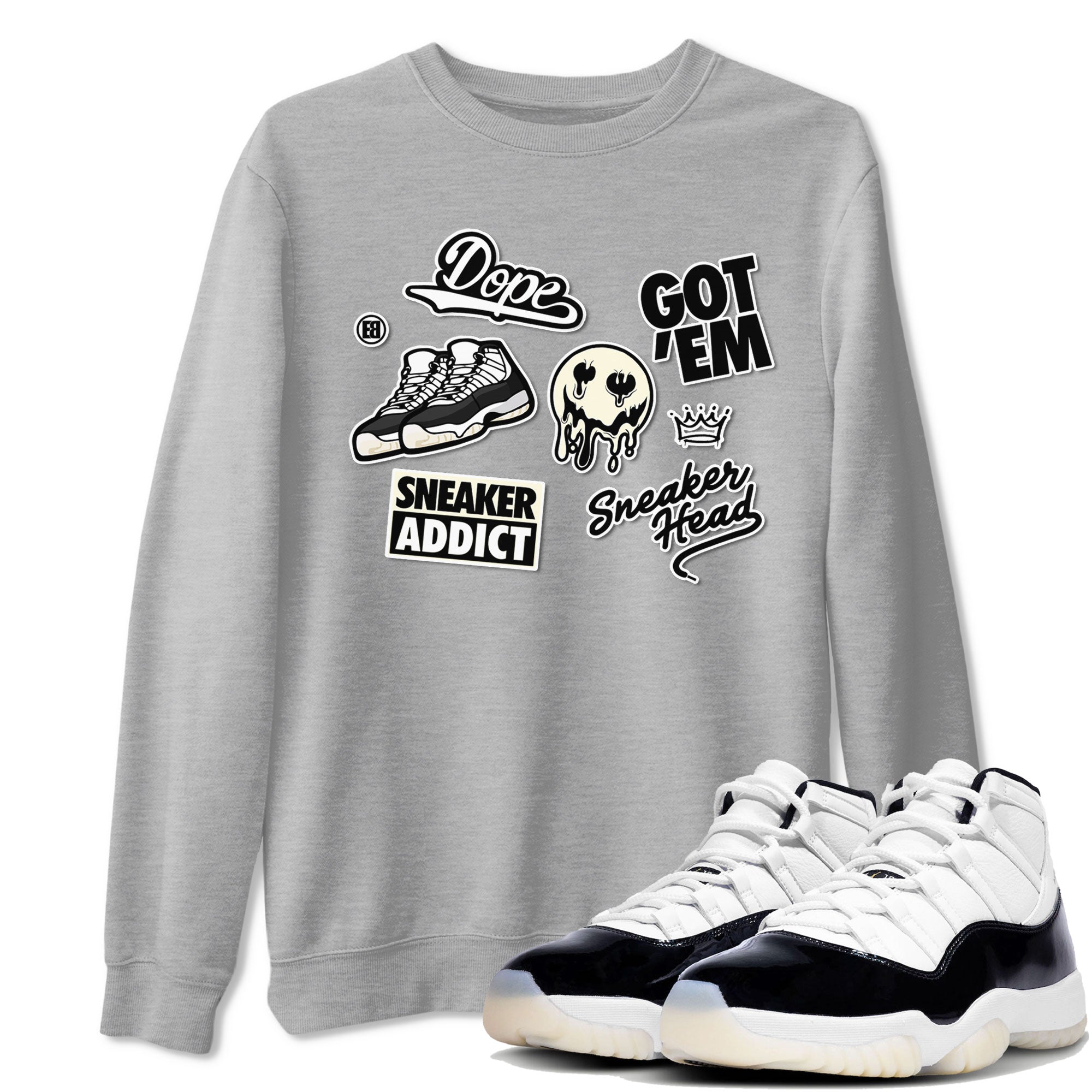 Jordan Rero 11 Gratitude shirt to match jordans Sneakerhead Sticker sneaker matching tees Air Jordan 11 Gratitude Drip Gear Zone Unisex Heather Grey 1 T-Shirt