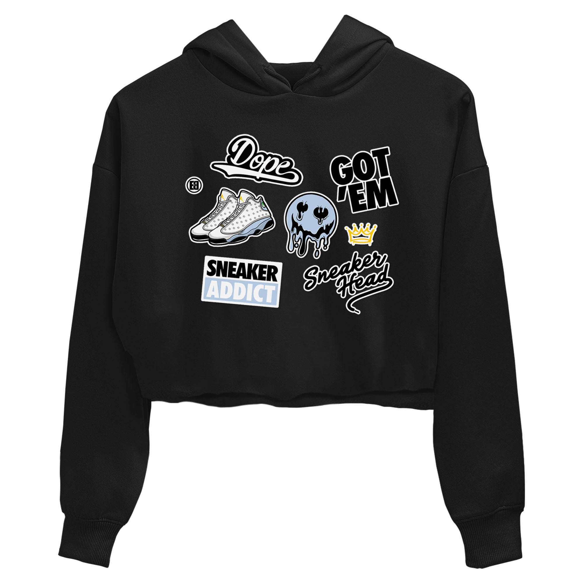 13s Blue Grey shirt to match jordans Sneakerhead Sticker sneaker tees Air Jordan 13 Retro Blue Grey Drip Gear Zone Black 2 crop length shirt