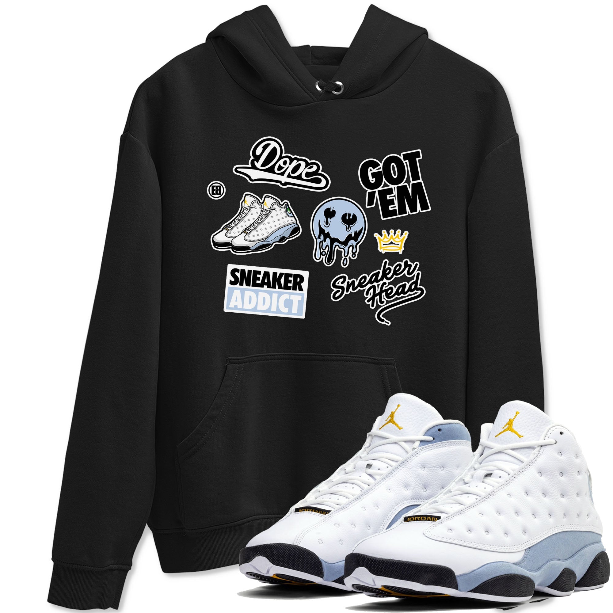 13s Blue Grey shirt to match jordans Sneakerhead Sticker sneaker tees Air Jordan 13 Retro Blue Grey Drip Gear Zone unisex cotton Black 1 crew neck shirt