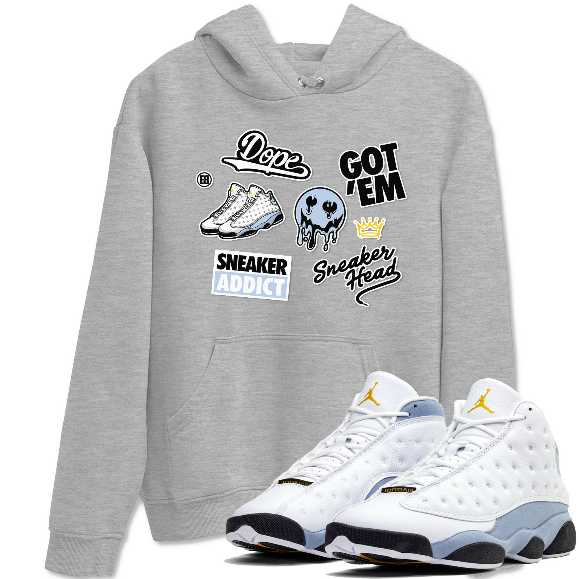 13s Blue Grey shirt to match jordans Sneakerhead Sticker sneaker tees Air Jordan 13 Retro Blue Grey Drip Gear Zone unisex cotton Heather Grey 1 crew neck shirt