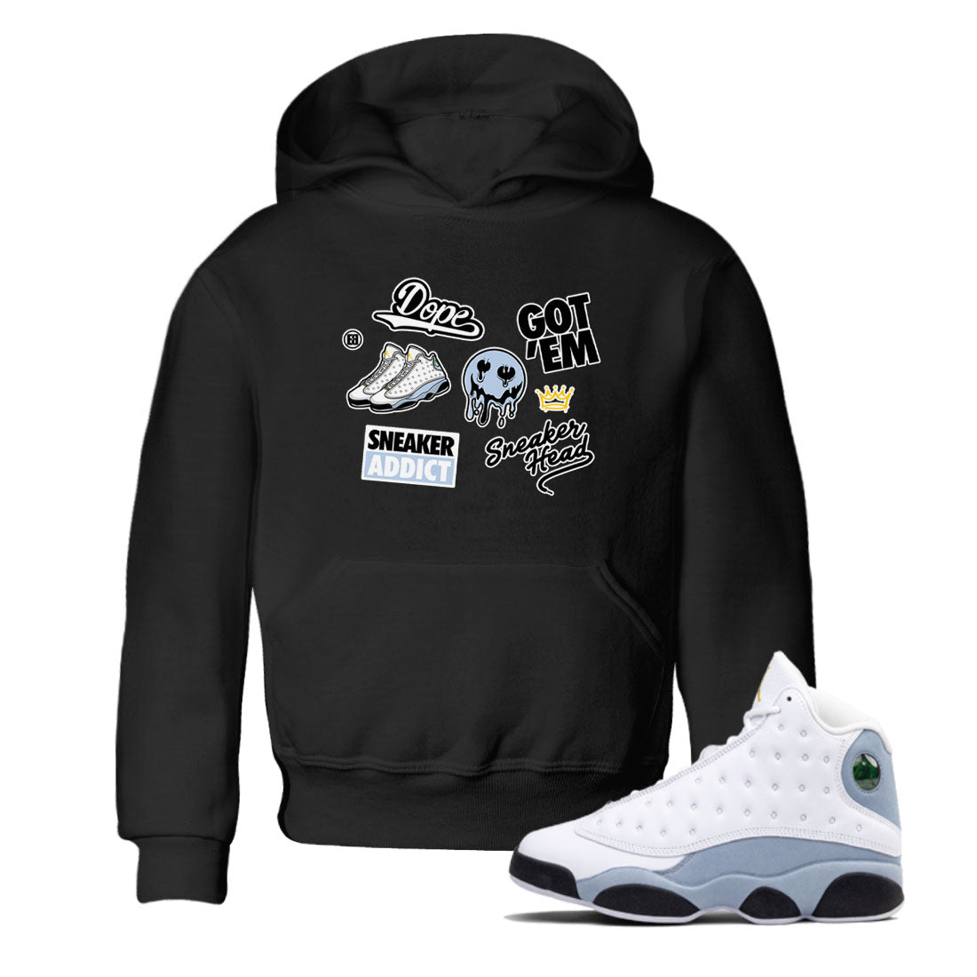 13s Blue Grey shirt to match jordans Sneakerhead Sticker sneaker tees Air Jordan 13 Retro Blue Grey Drip Gear Zone baby toddler Black 1 cotton Shirt
