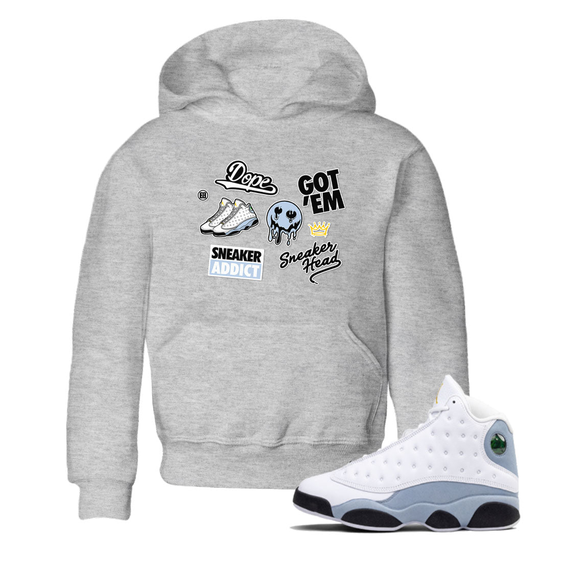 13s Blue Grey shirt to match jordans Sneakerhead Sticker sneaker tees Air Jordan 13 Retro Blue Grey Drip Gear Zone baby toddler Heather Grey 1 cotton Shirt