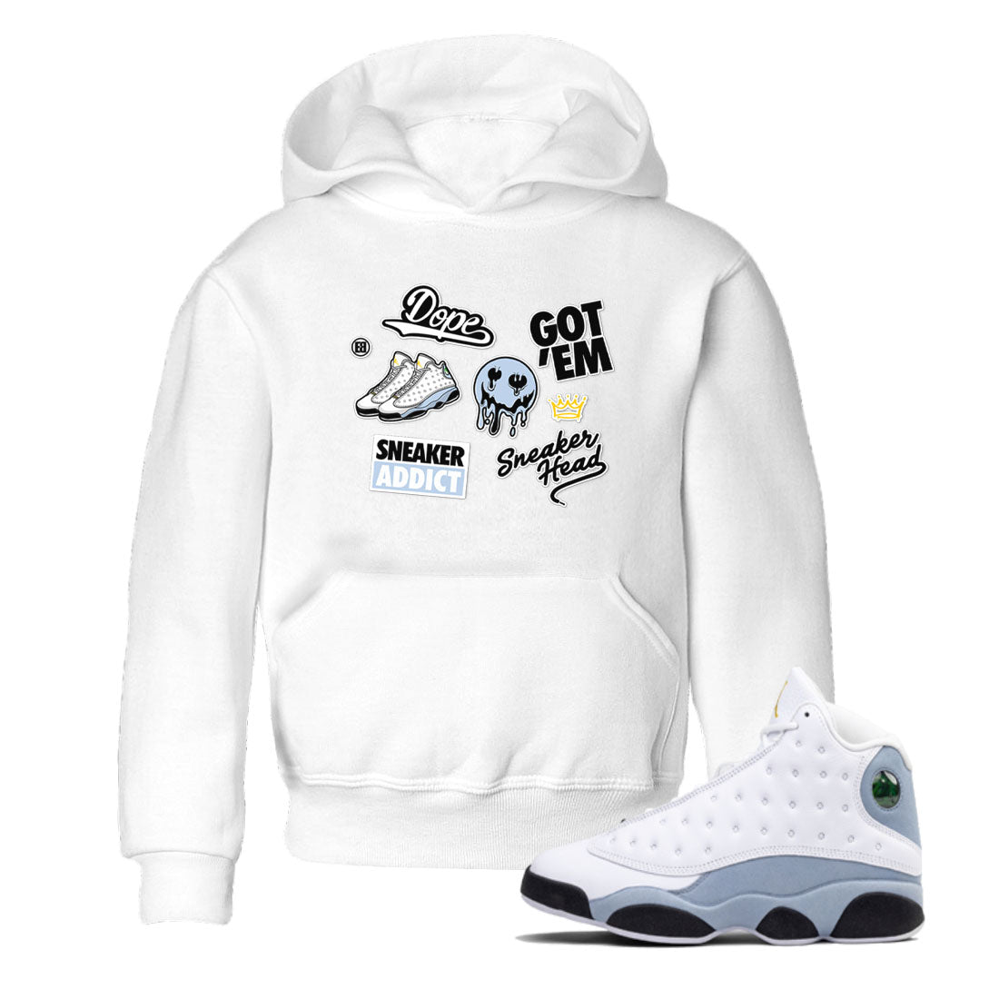 13s Blue Grey shirt to match jordans Sneakerhead Sticker sneaker tees Air Jordan 13 Retro Blue Grey Drip Gear Zone baby toddler White 1 cotton Shirt