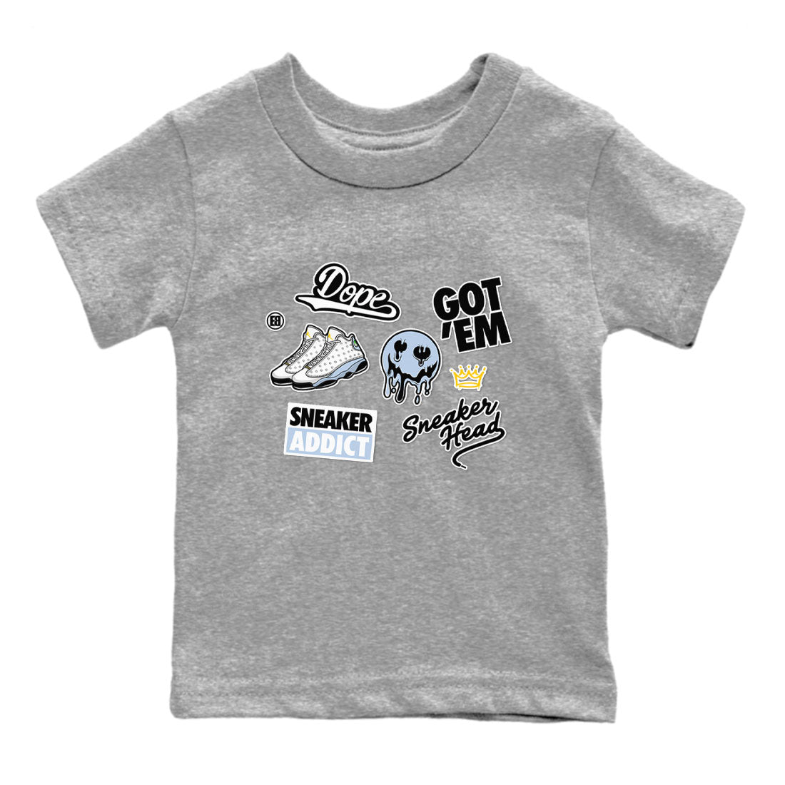 13s Blue Grey shirt to match jordans Sneakerhead Sticker sneaker tees Air Jordan 13 Retro Blue Grey Drip Gear Zone baby toddler Heather Grey 2 cotton Shirt