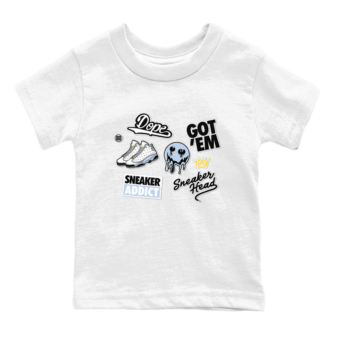 13s Blue Grey shirt to match jordans Sneakerhead Sticker sneaker tees Air Jordan 13 Retro Blue Grey Drip Gear Zone baby toddler White 2 cotton Shirt