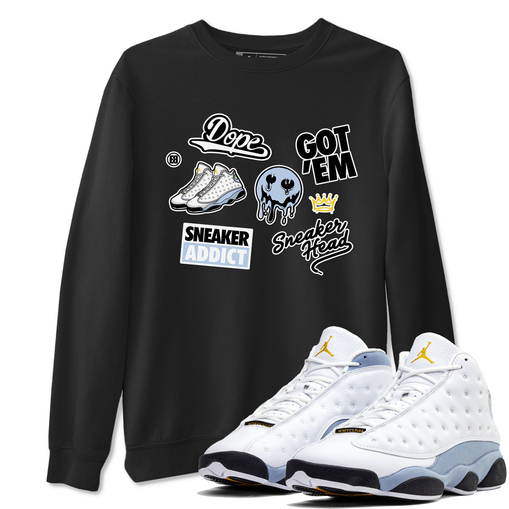 13s Blue Grey shirt to match jordans Sneakerhead Sticker sneaker tees Air Jordan 13 Retro Blue Grey Drip Gear Zone unisex cotton Black 1 crew neck shirt