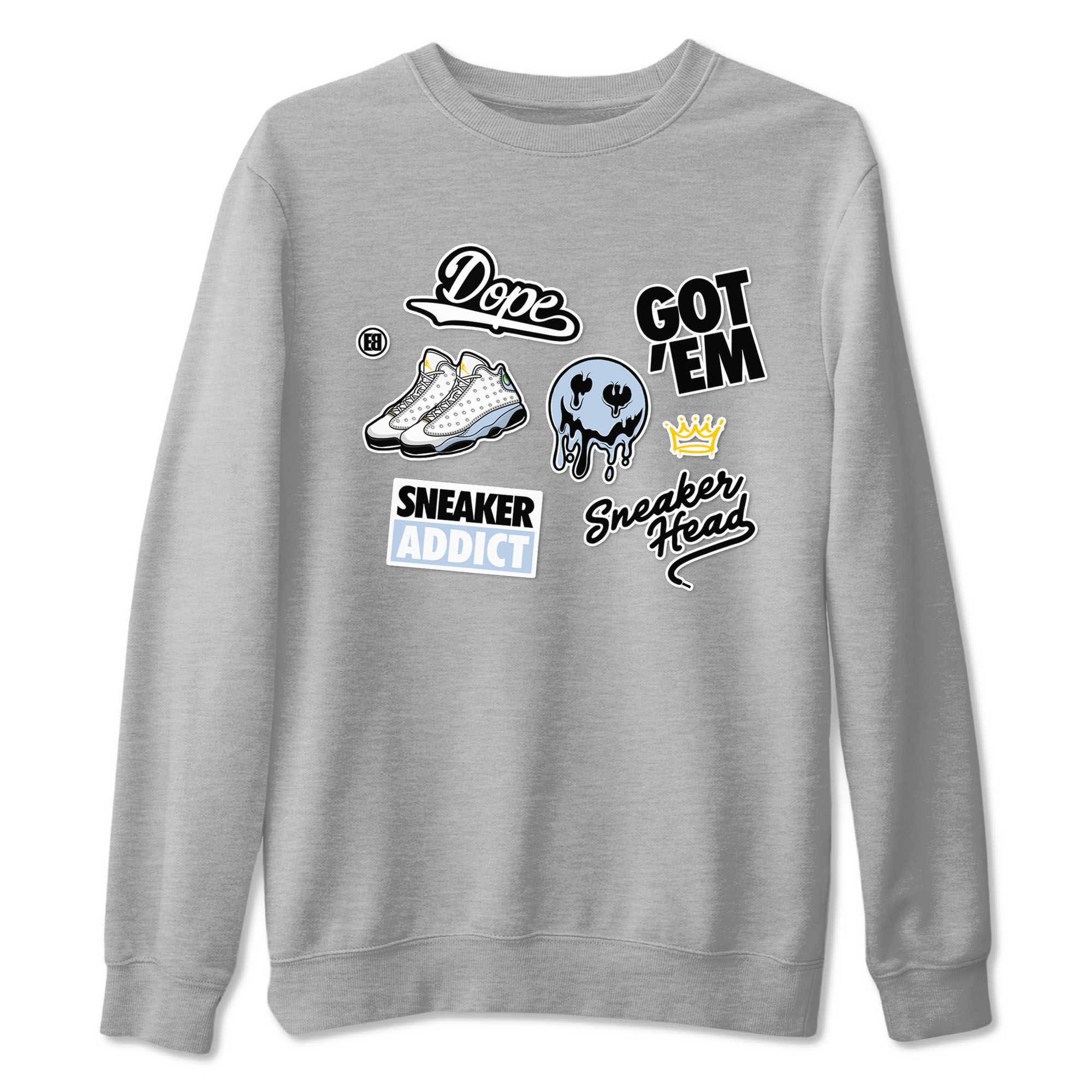 13s Blue Grey shirt to match jordans Sneakerhead Sticker sneaker tees Air Jordan 13 Retro Blue Grey Drip Gear Zone unisex cotton Heather Grey 2 crew neck shirt
