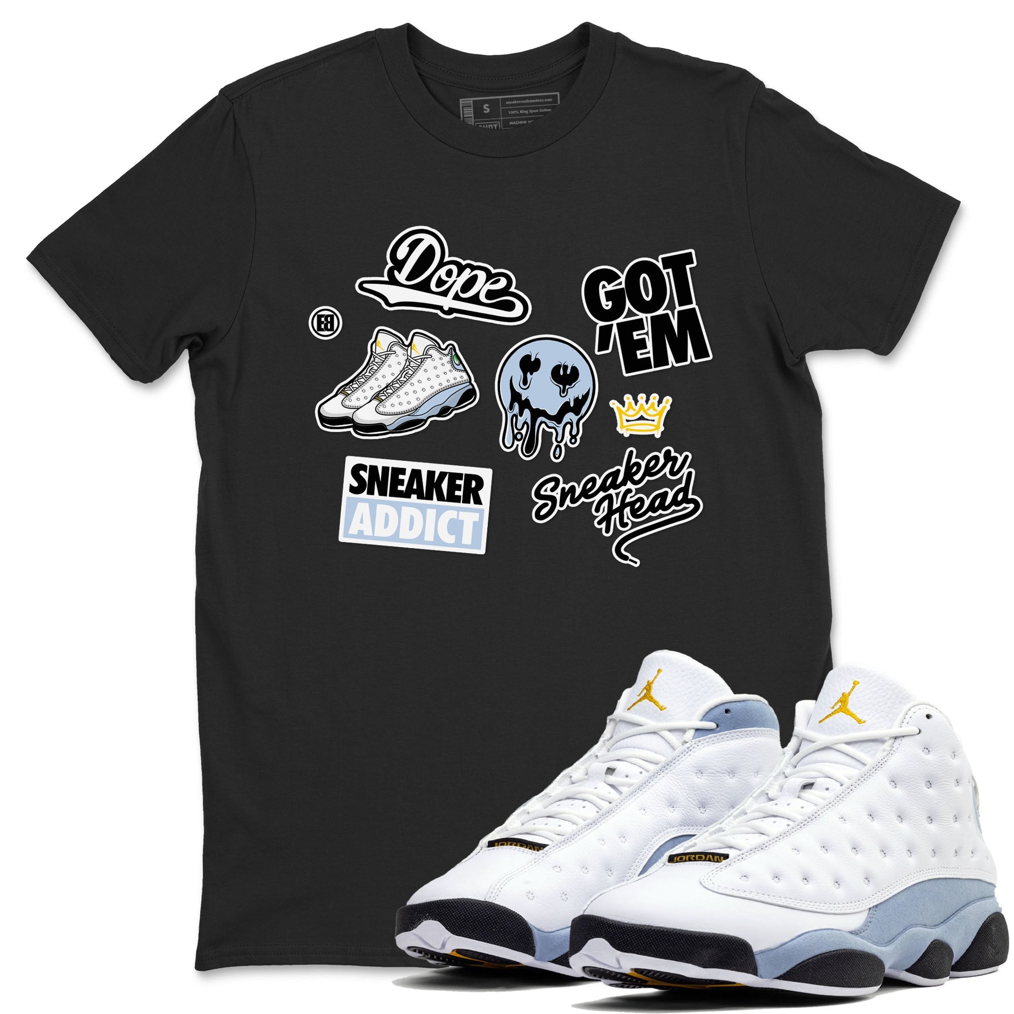 13s Blue Grey shirt to match jordans Sneakerhead Sticker sneaker tees Air Jordan 13 Retro Blue Grey Drip Gear Zone unisex cotton Black 1 crew neck shirt