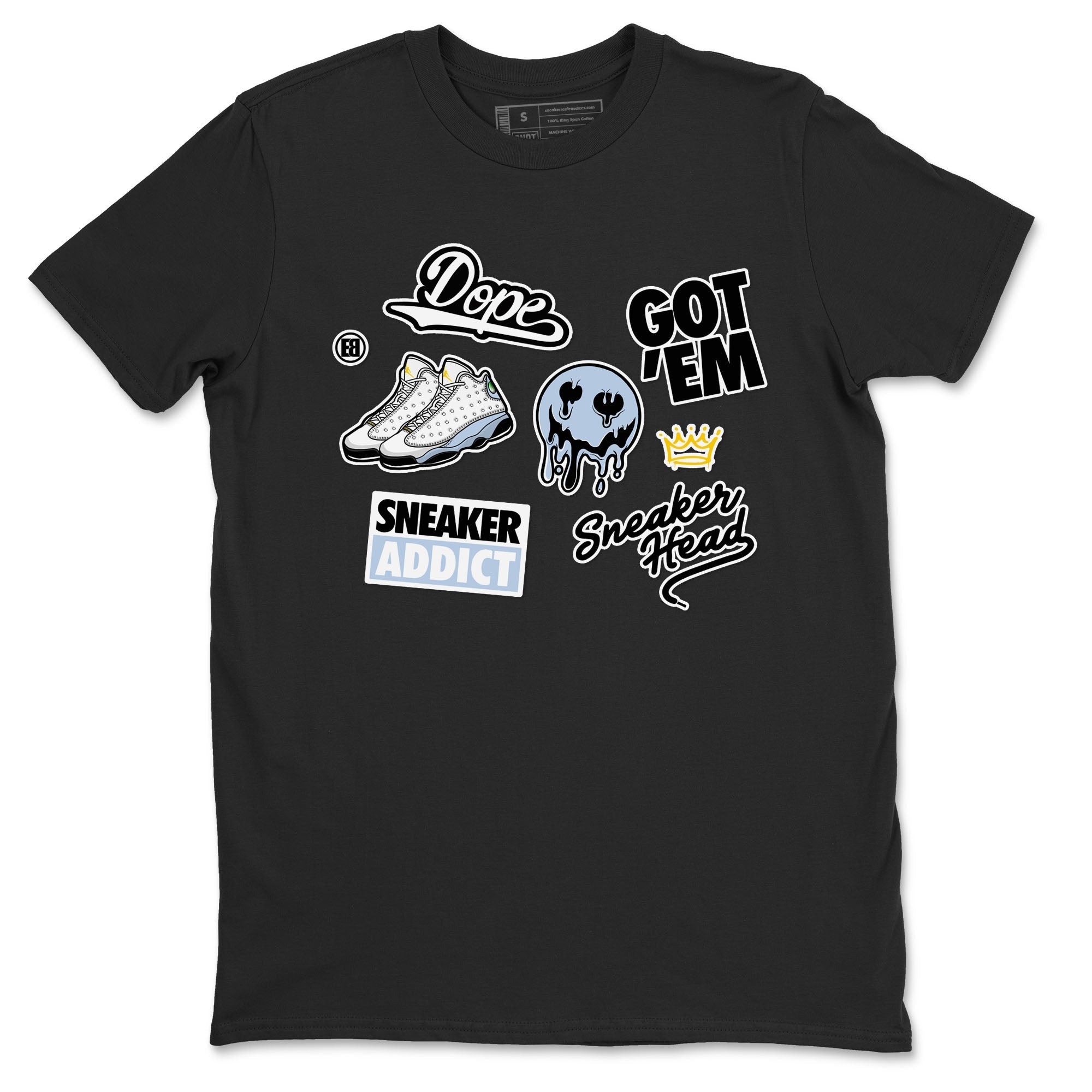 13s Blue Grey shirt to match jordans Sneakerhead Sticker sneaker tees Air Jordan 13 Retro Blue Grey Drip Gear Zone unisex cotton Black 2 crew neck shirt