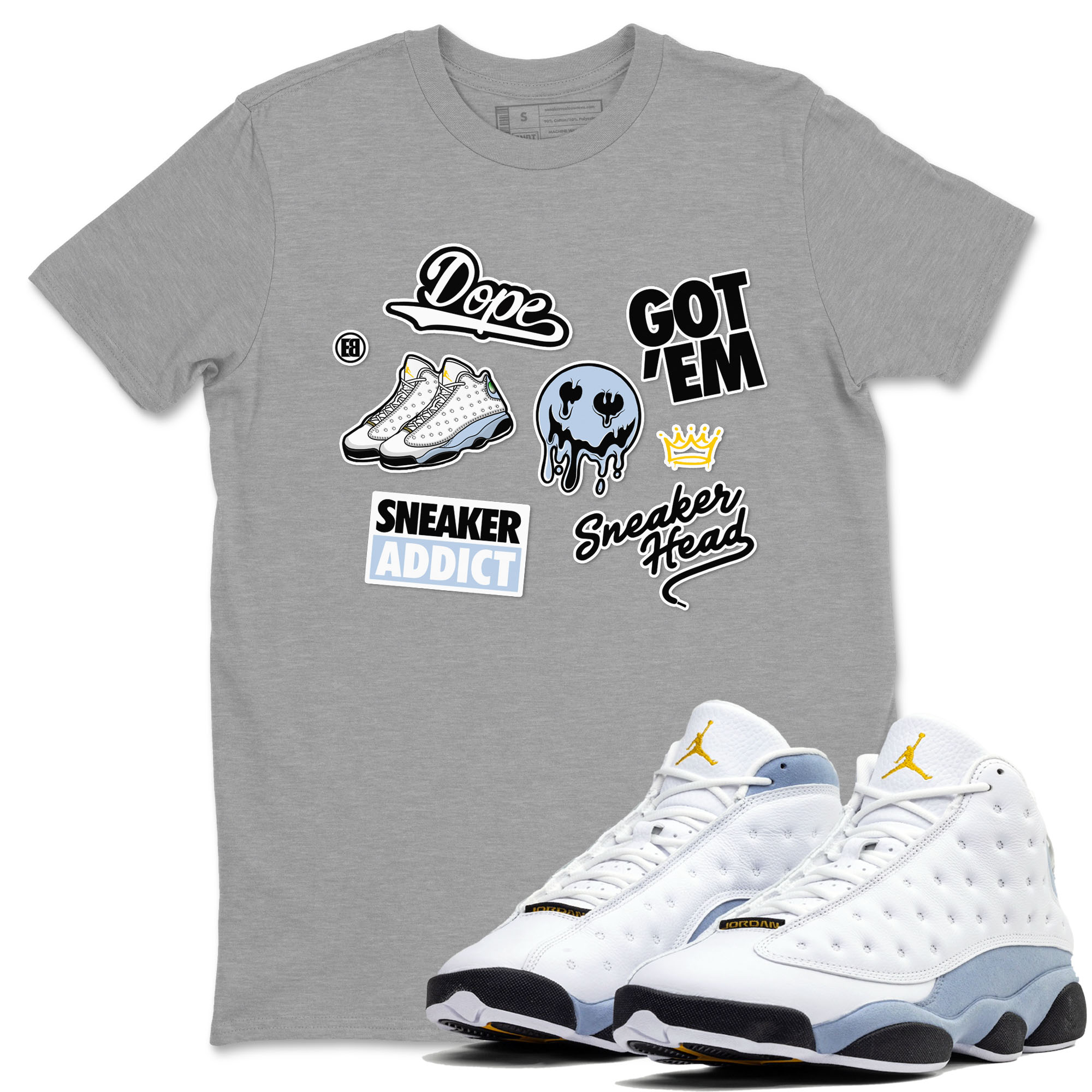 13s Blue Grey shirt to match jordans Sneakerhead Sticker sneaker tees Air Jordan 13 Retro Blue Grey Drip Gear Zone unisex cotton Heather Grey 1 crew neck shirt