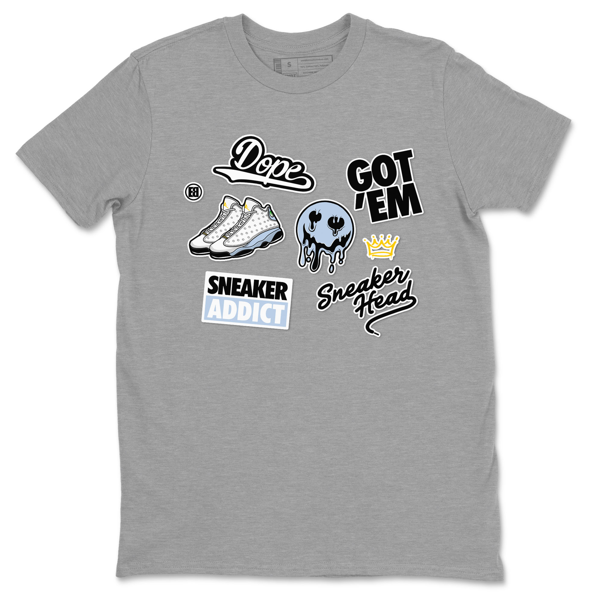 13s Blue Grey shirt to match jordans Sneakerhead Sticker sneaker tees Air Jordan 13 Retro Blue Grey Drip Gear Zone unisex cotton Heather Grey 2 crew neck shirt
