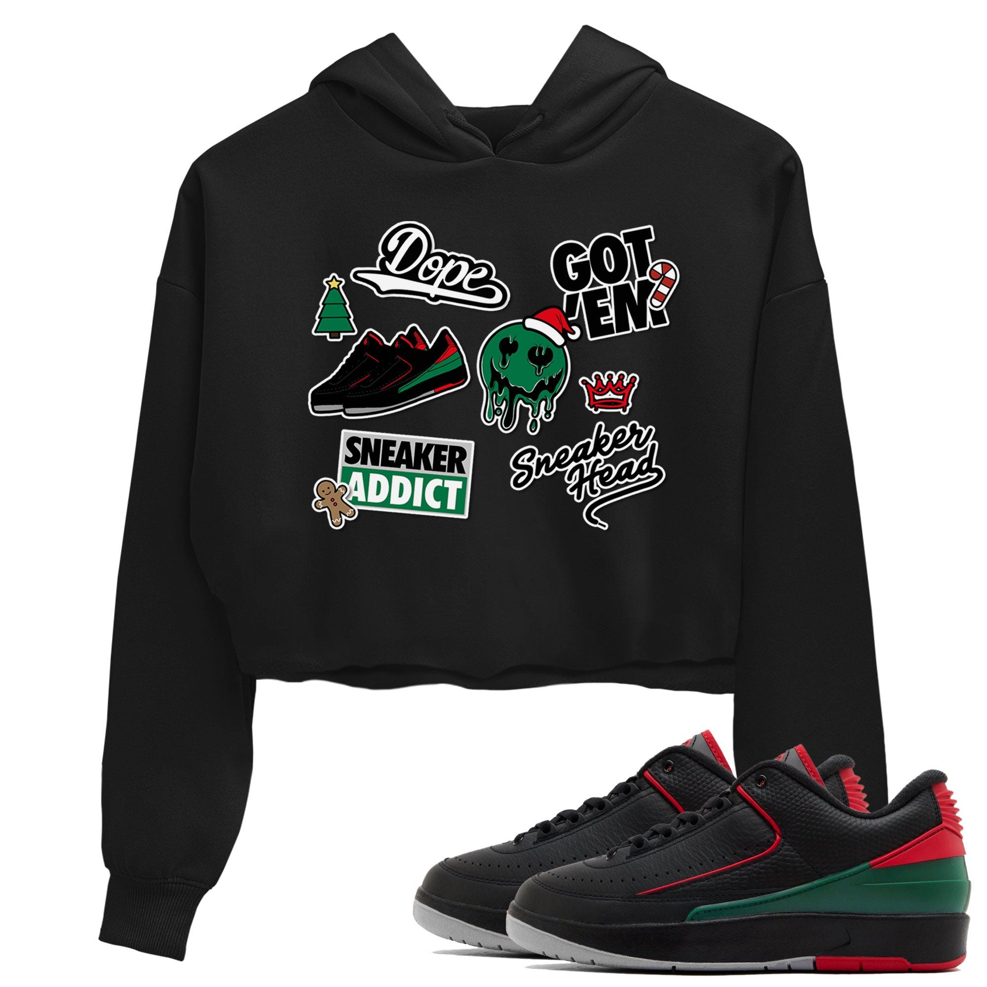 Air Jordan 2 Low Christmas shirt to match jordans Speicla Holiday Christmas Shirts Sneakerhead Sticker sneaker tees Air Jordan 2 Christmas Drip Gear Zone Sneaker Matching Shirt Black 1 Crop T-Shirt