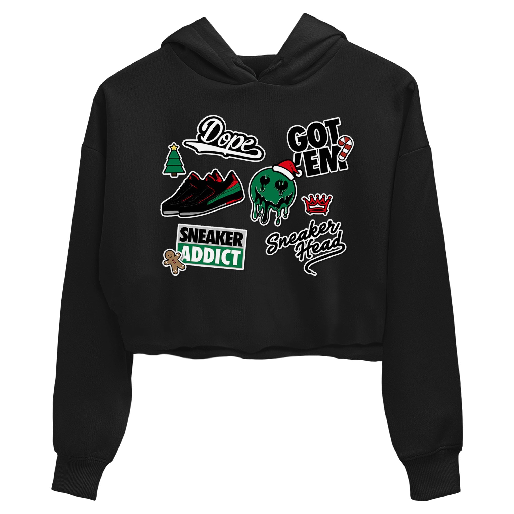 Air Jordan 2 Low Christmas shirt to match jordans Speicla Holiday Christmas Shirts Sneakerhead Sticker sneaker tees Air Jordan 2 Christmas Drip Gear Zone Sneaker Matching Shirt Black 2 Crop T-Shirt