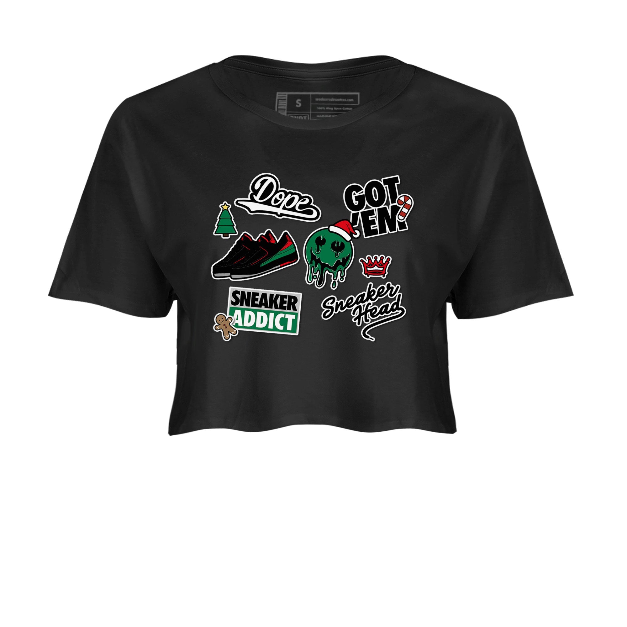 Air Jordan 2 Low Christmas shirt to match jordans Speicla Holiday Christmas Shirts Sneakerhead Sticker sneaker tees Air Jordan 2 Christmas Drip Gear Zone Sneaker Matching Shirt Black 2 Crop T-Shirt