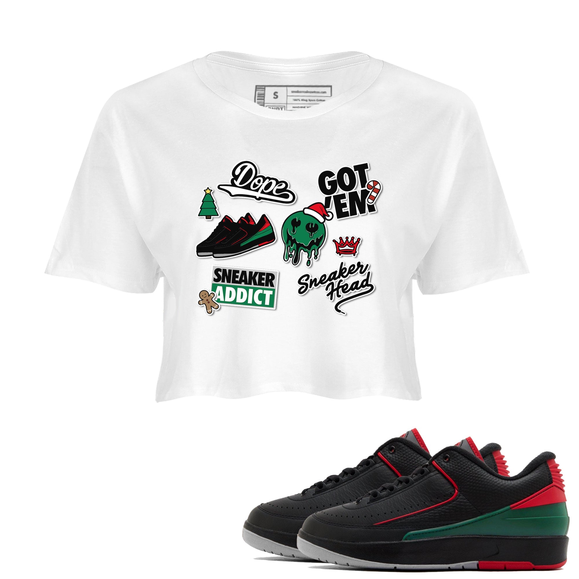 Air Jordan 2 Low Christmas shirt to match jordans Speicla Holiday Christmas Shirts Sneakerhead Sticker sneaker tees Air Jordan 2 Christmas Drip Gear Zone Sneaker Matching Shirt White 1 Crop T-Shirt