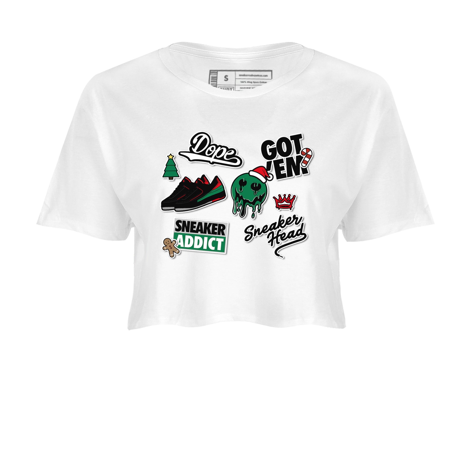 Air Jordan 2 Low Christmas shirt to match jordans Speicla Holiday Christmas Shirts Sneakerhead Sticker sneaker tees Air Jordan 2 Christmas Drip Gear Zone Sneaker Matching Shirt White 2 Crop T-Shirt