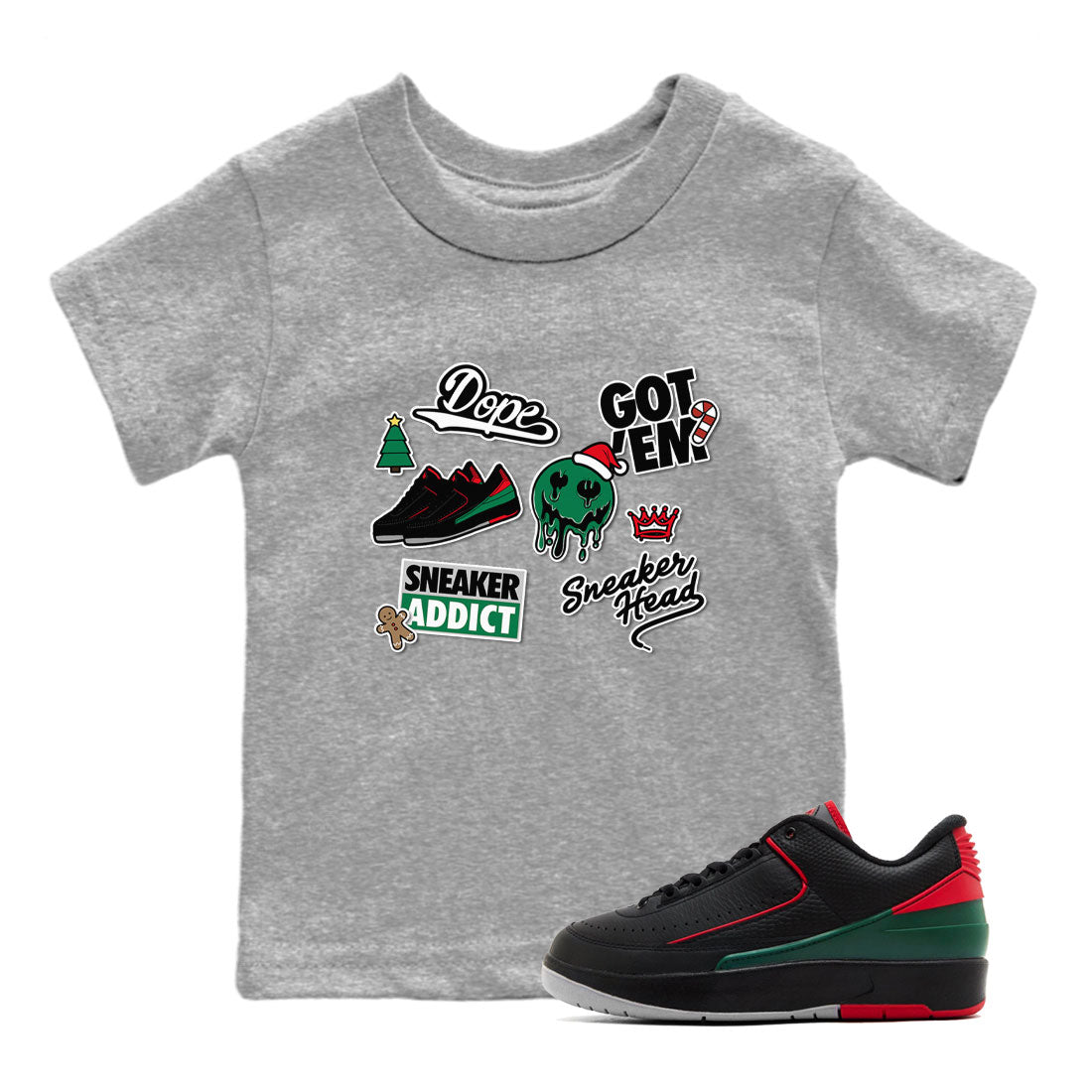 Air Jordan 2 Low Christmas shirt to match jordans Speicla Holiday Christmas Shirts Sneakerhead Sticker sneaker tees Air Jordan 2 Christmas Drip Gear Zone Sneaker Matching Shirt Baby Toddler Heather Grey 1 T-Shirt