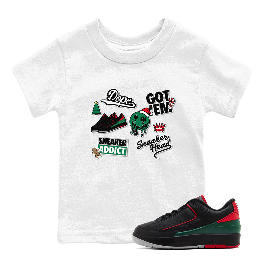 Air Jordan 2 Low Christmas shirt to match jordans Speicla Holiday Christmas Shirts Sneakerhead Sticker sneaker tees Air Jordan 2 Christmas Drip Gear Zone Sneaker Matching Shirt Baby Toddler White 1 T-Shirt