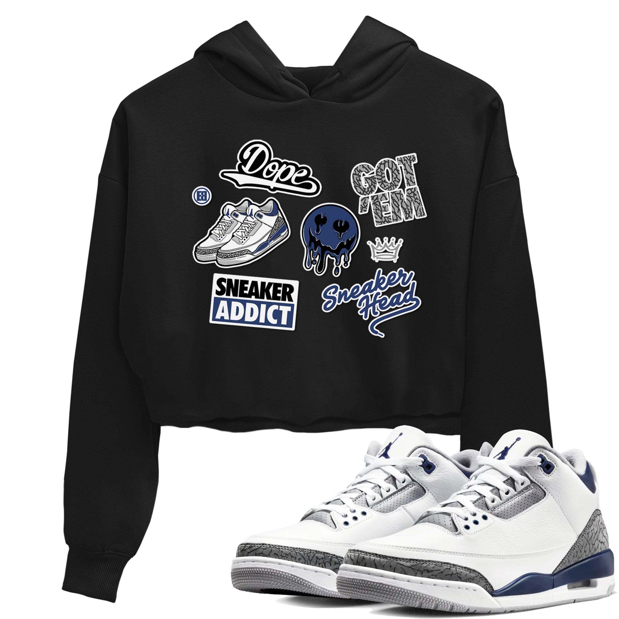 3s Midnight Navy shirt to match jordans Sneakerhead Sticker sneaker match tee Air Jordan 3 Midnight Navy Drip Gear Zone Black 1 women's crop tee