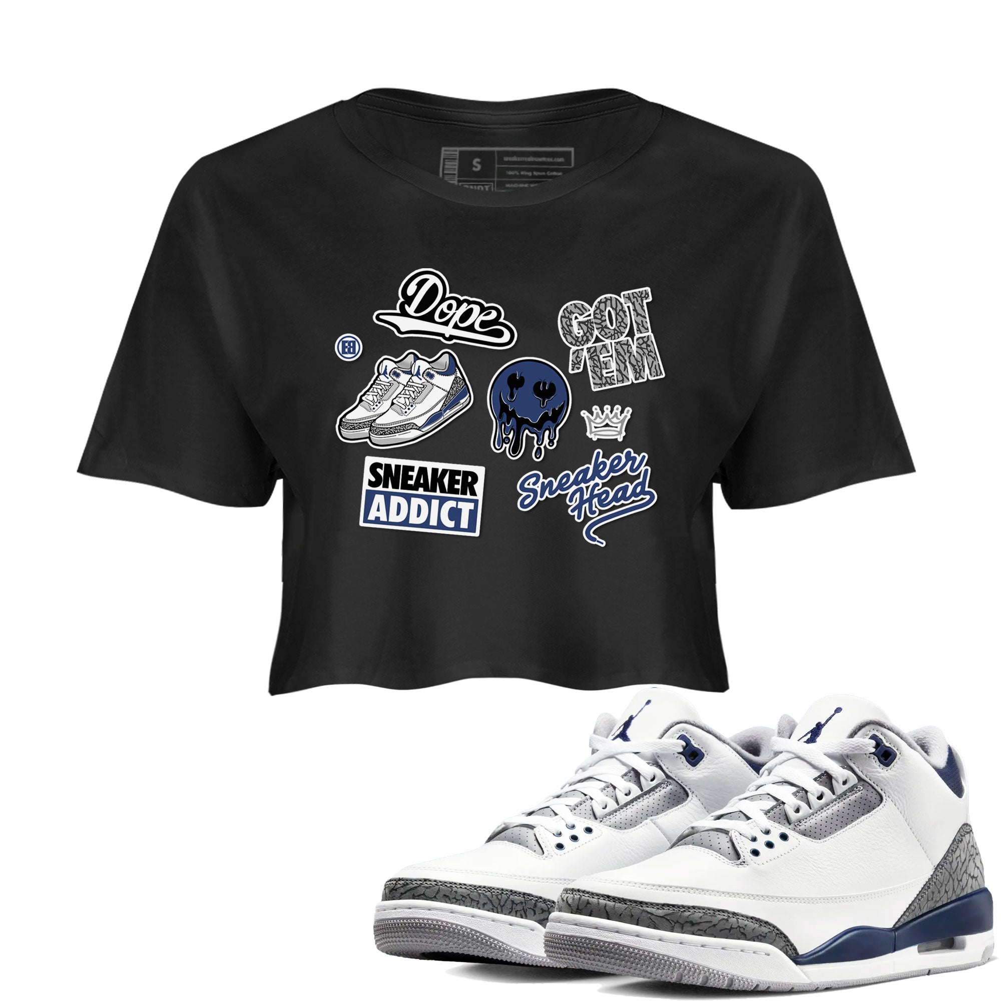 3s Midnight Navy shirt to match jordans Sneakerhead Sticker sneaker match tee Air Jordan 3 Midnight Navy Drip Gear Zone Black 1 women's crop tee