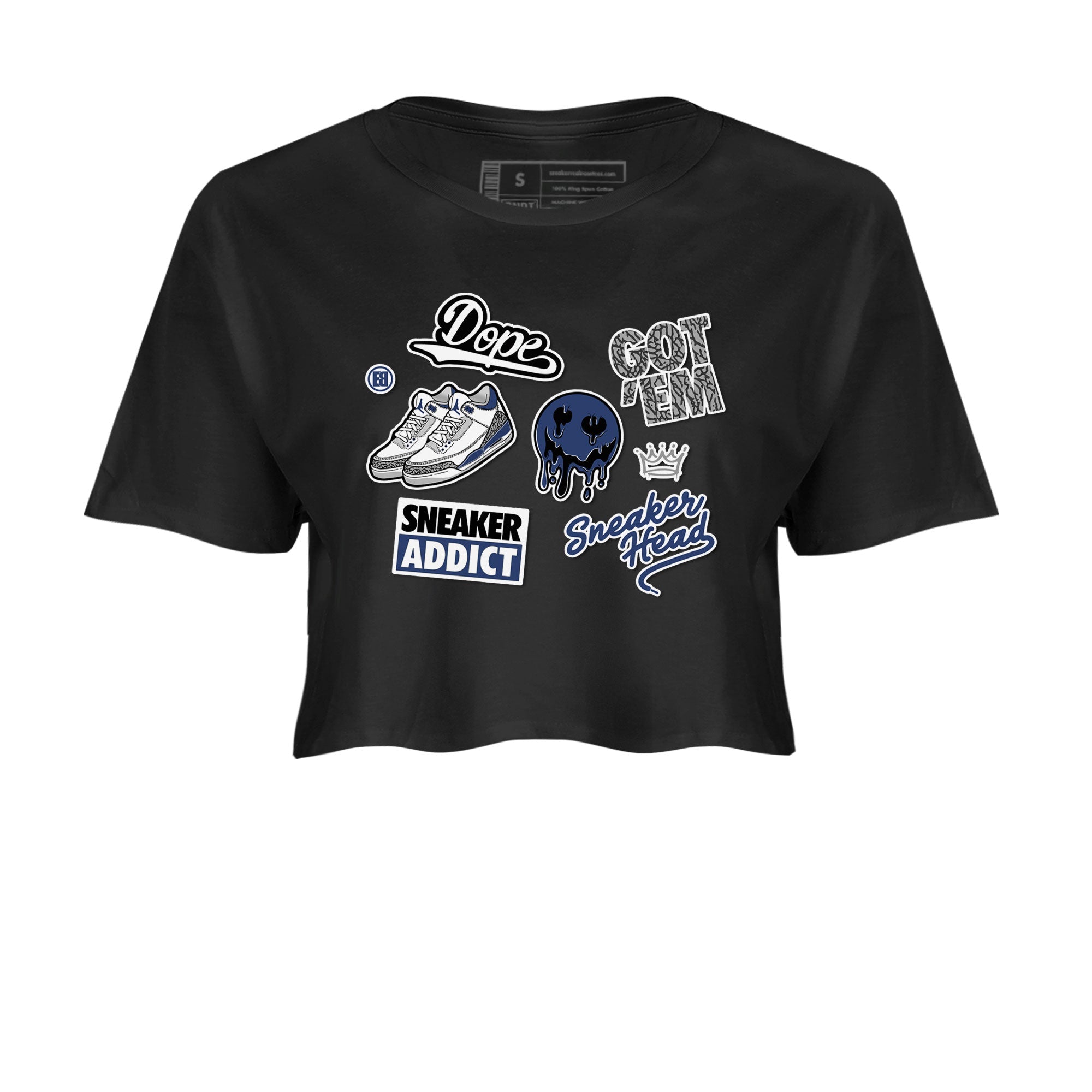 3s Midnight Navy shirt to match jordans Sneakerhead Sticker sneaker match tee Air Jordan 3 Midnight Navy Drip Gear Zone Black 2 women's crop tee