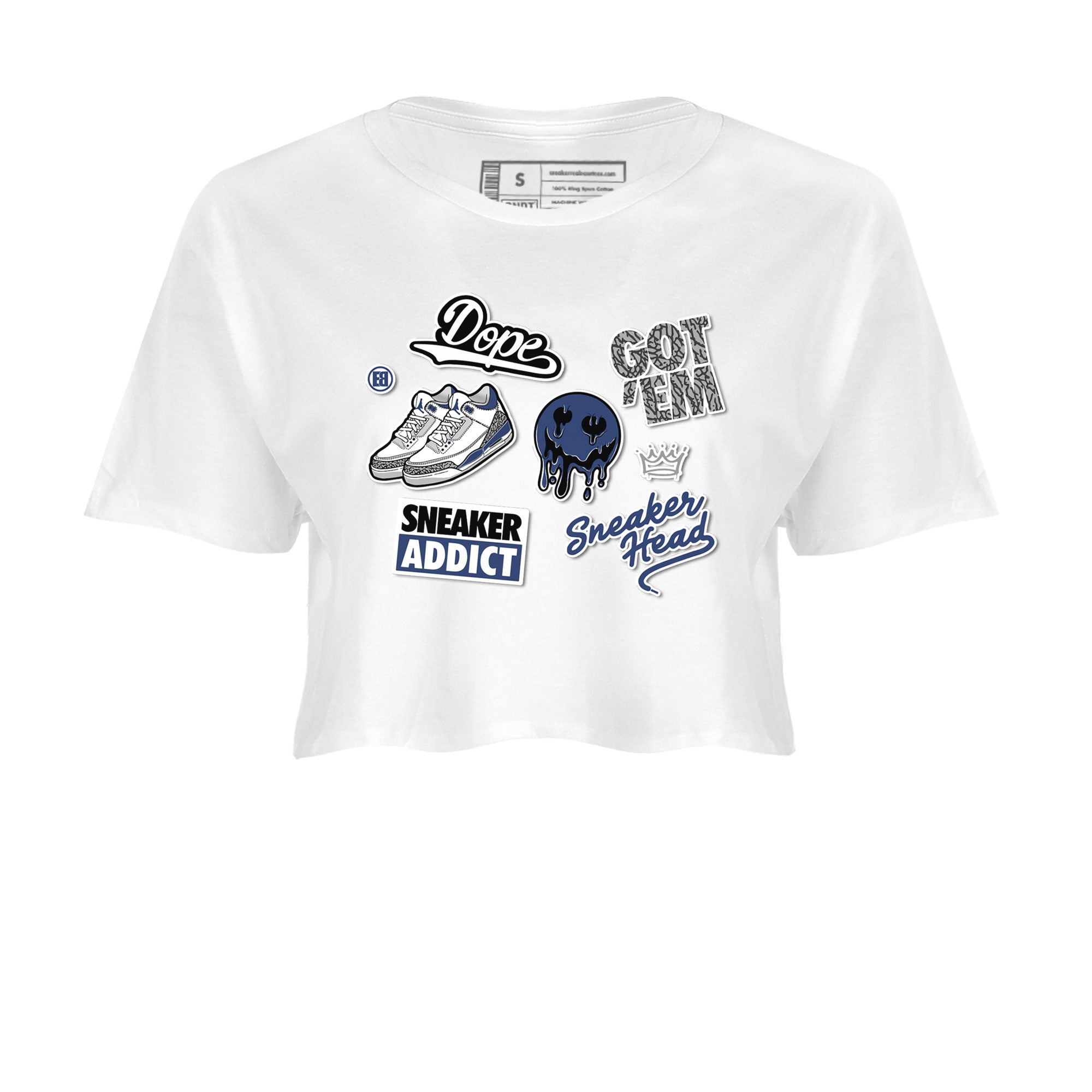 3s Midnight Navy shirt to match jordans Sneakerhead Sticker sneaker match tee Air Jordan 3 Midnight Navy Drip Gear Zone White 2 women's crop tee