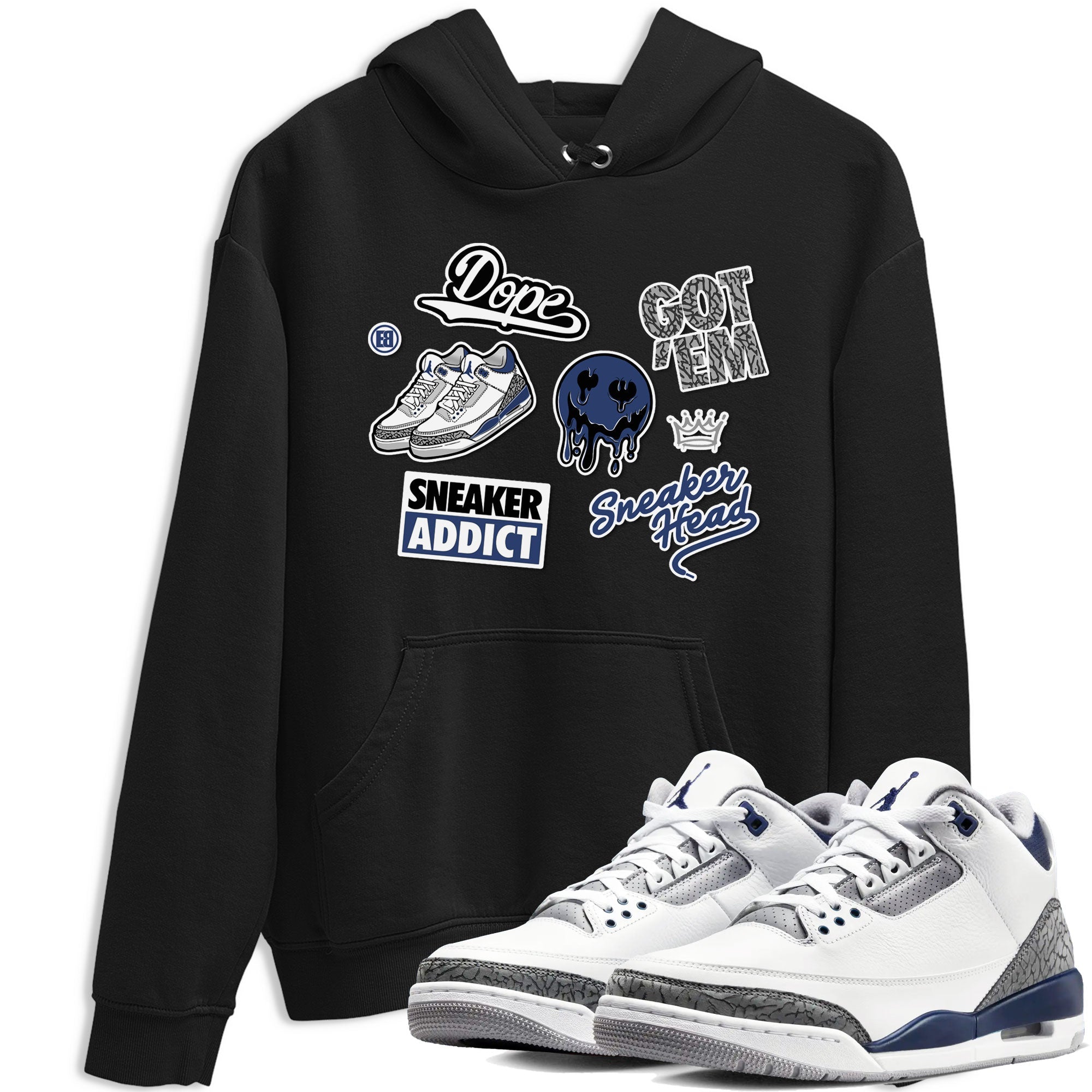 3s Midnight Navy shirt to match jordans Sneakerhead Sticker sneaker match tee Air Jordan 3 Midnight Navy Drip Gear Zone unisex cotton Black 1 crew neck shirt