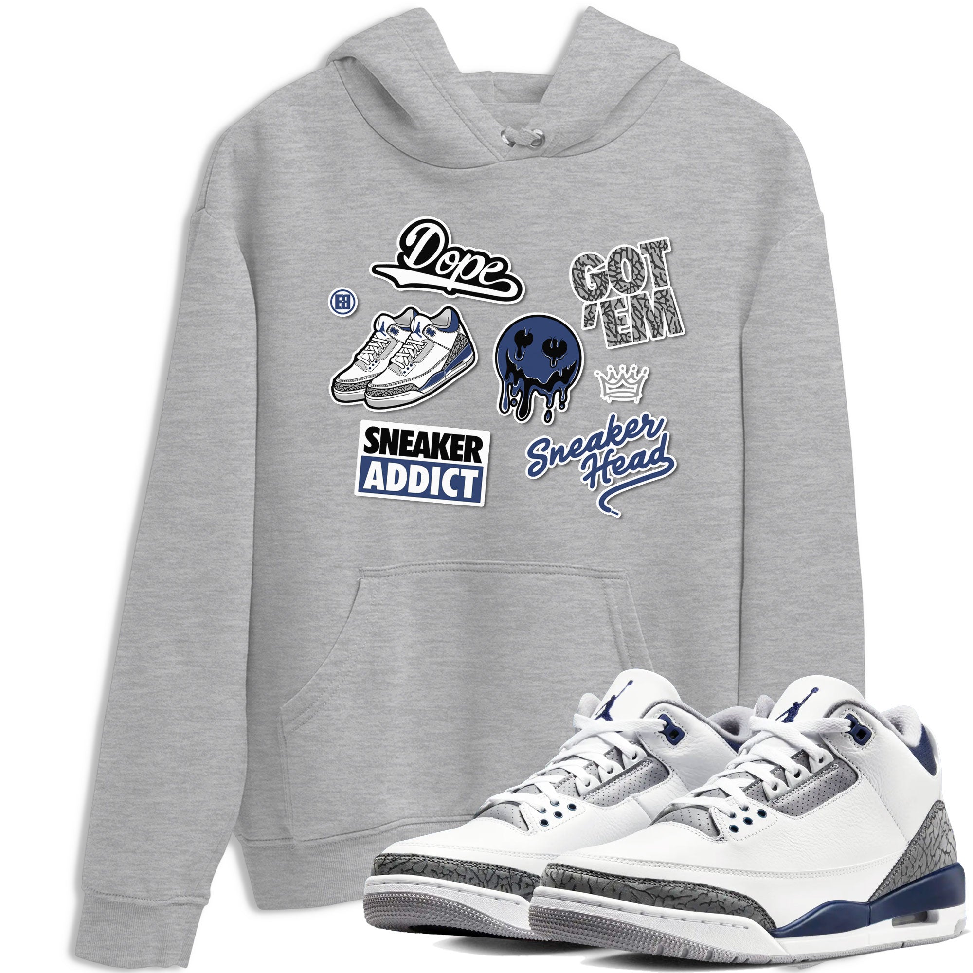 3s Midnight Navy shirt to match jordans Sneakerhead Sticker sneaker match tee Air Jordan 3 Midnight Navy Drip Gear Zone unisex cotton Heather Grey 1 crew neck shirt