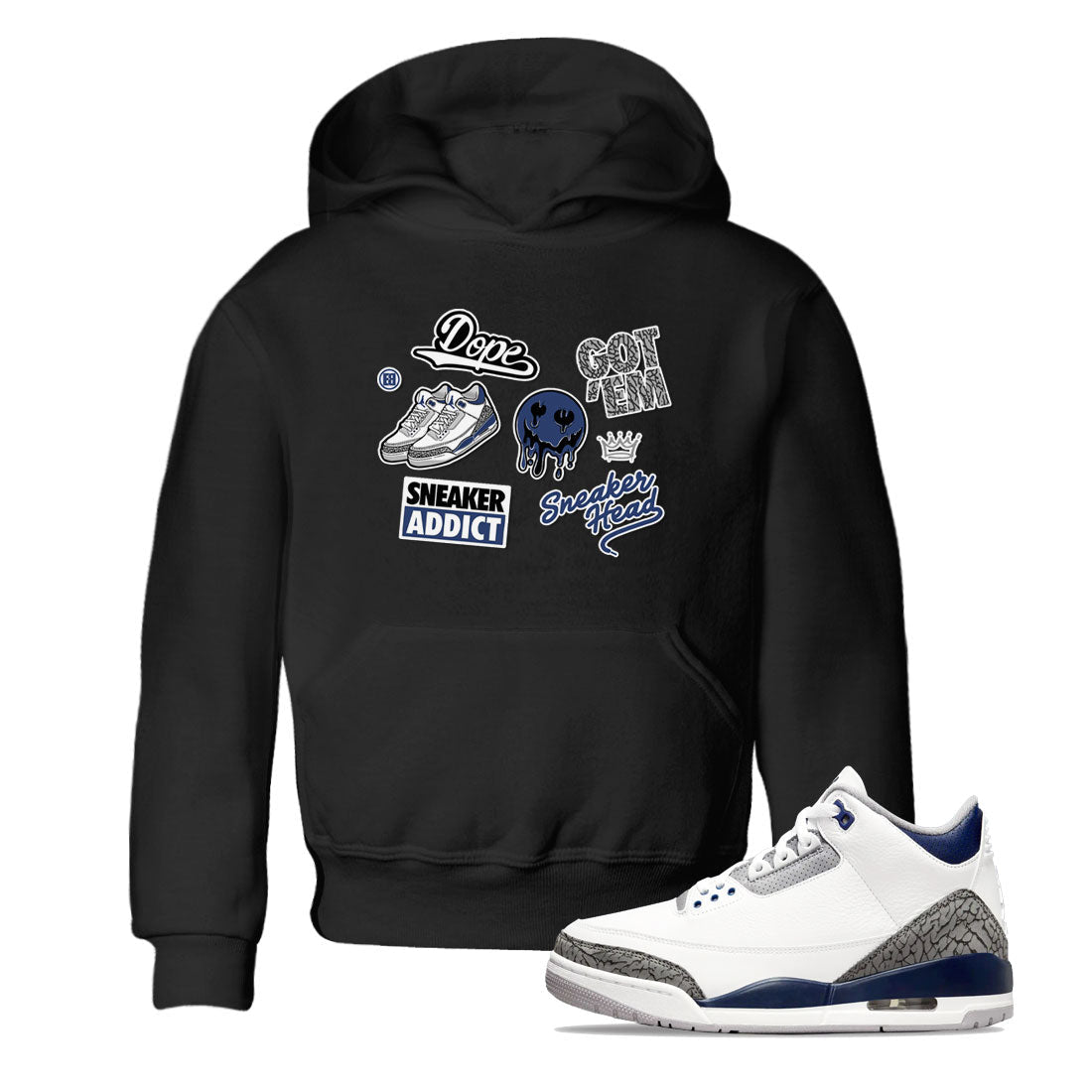 3s Midnight Navy shirt to match jordans Sneakerhead Sticker sneaker match tee Air Jordan 3 Midnight Navy Drip Gear Zone baby toddler Black 1 cotton Shirt