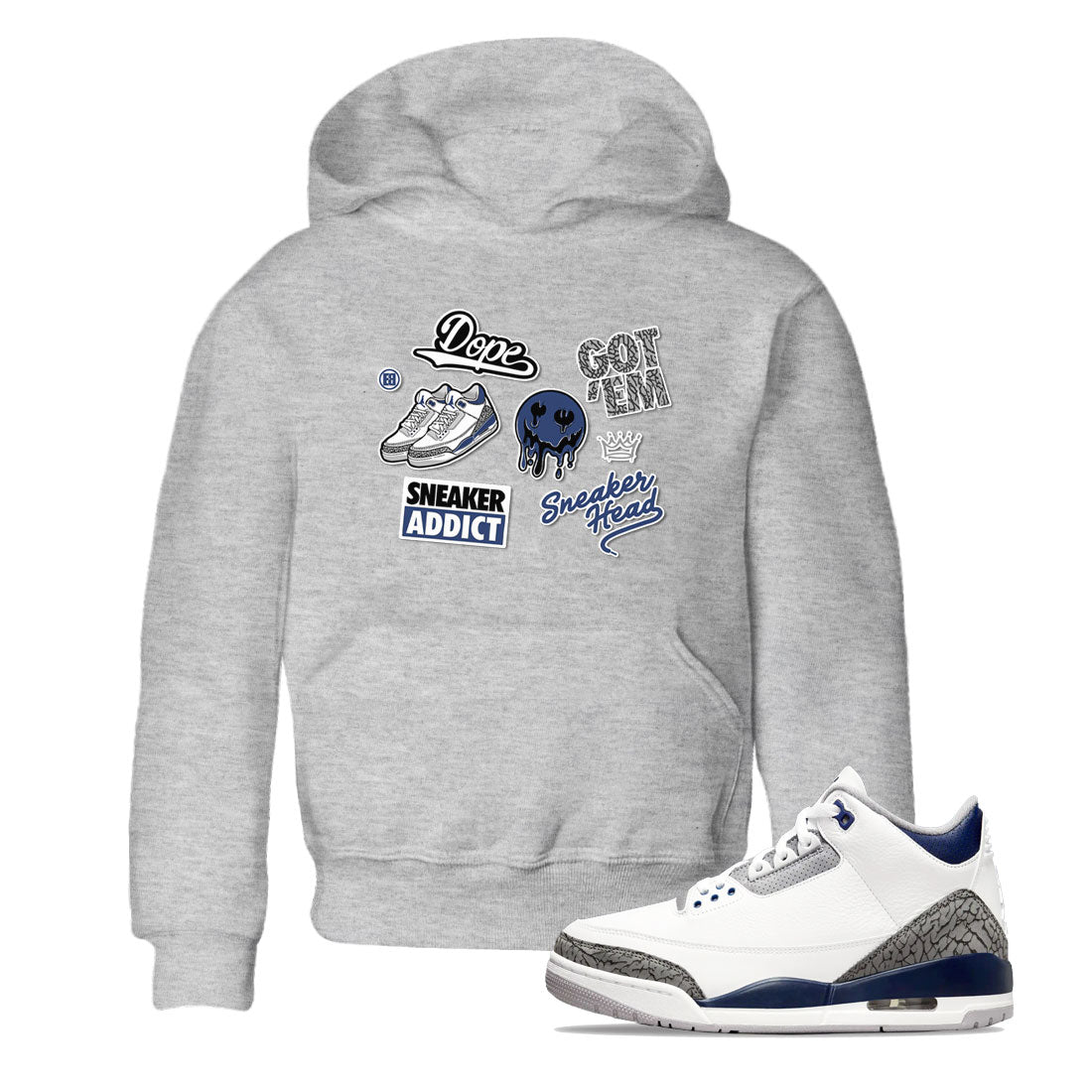 3s Midnight Navy shirt to match jordans Sneakerhead Sticker sneaker match tee Air Jordan 3 Midnight Navy Drip Gear Zone baby toddler Heather Grey 1 cotton Shirt