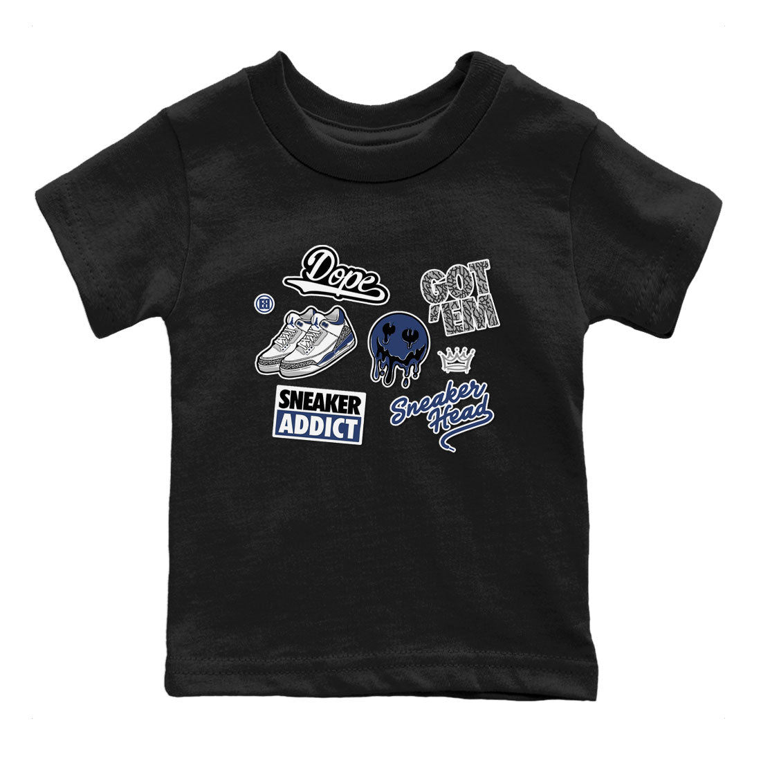 3s Midnight Navy shirt to match jordans Sneakerhead Sticker sneaker match tee Air Jordan 3 Midnight Navy Drip Gear Zone baby toddler Black 2 cotton Shirt