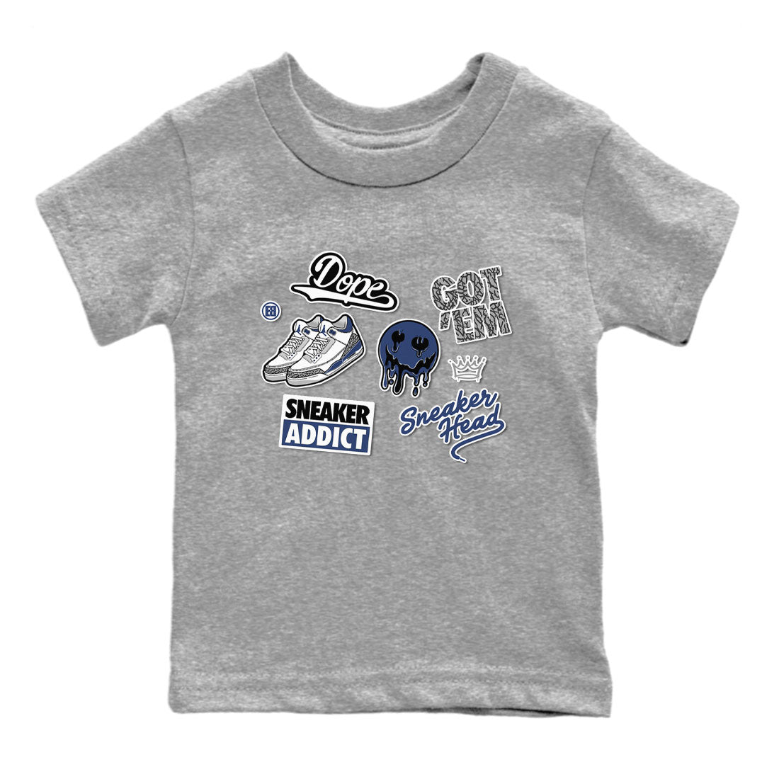 3s Midnight Navy shirt to match jordans Sneakerhead Sticker sneaker match tee Air Jordan 3 Midnight Navy Drip Gear Zone baby toddler Heather Grey 2 cotton Shirt