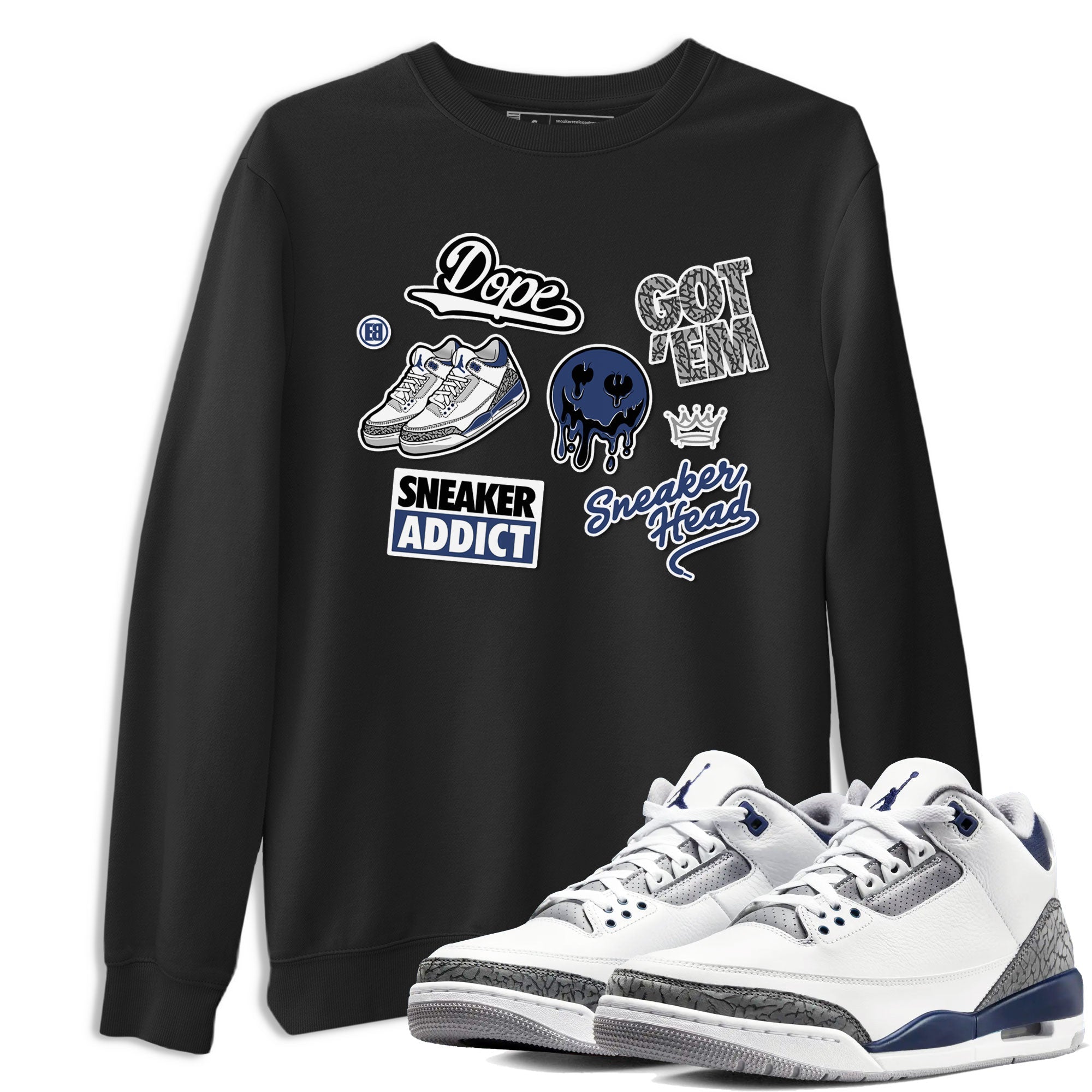 3s Midnight Navy shirt to match jordans Sneakerhead Sticker sneaker match tee Air Jordan 3 Midnight Navy Drip Gear Zone unisex cotton Black 1 crew neck shirt