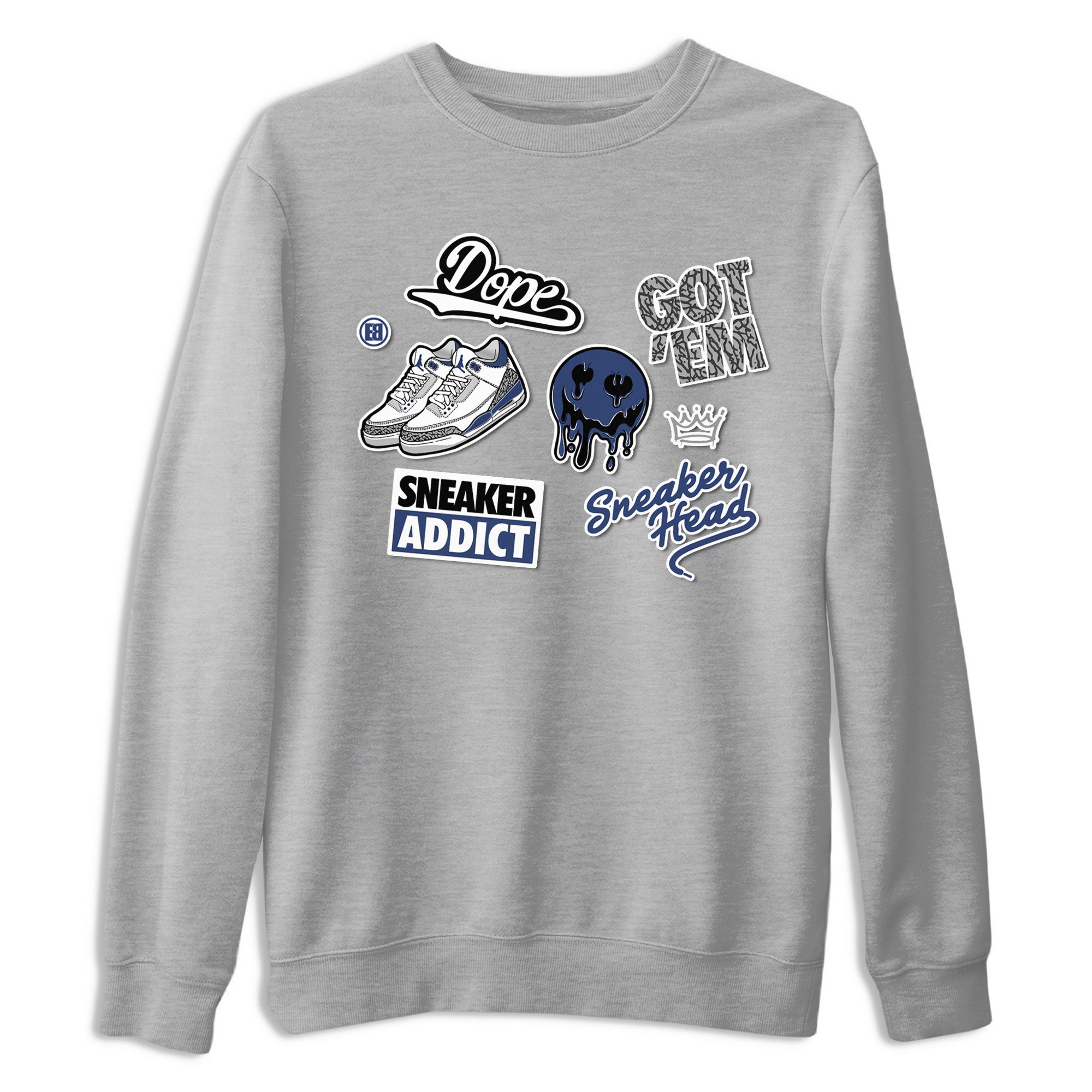 3s Midnight Navy shirt to match jordans Sneakerhead Sticker sneaker match tee Air Jordan 3 Midnight Navy Drip Gear Zone unisex cotton Heather Grey 2 crew neck shirt