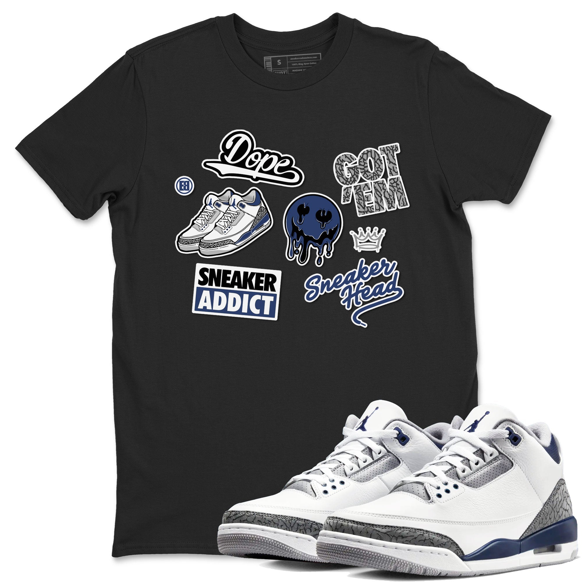 3s Midnight Navy shirt to match jordans Sneakerhead Sticker sneaker match tee Air Jordan 3 Midnight Navy Drip Gear Zone unisex cotton Black 1 crew neck shirt