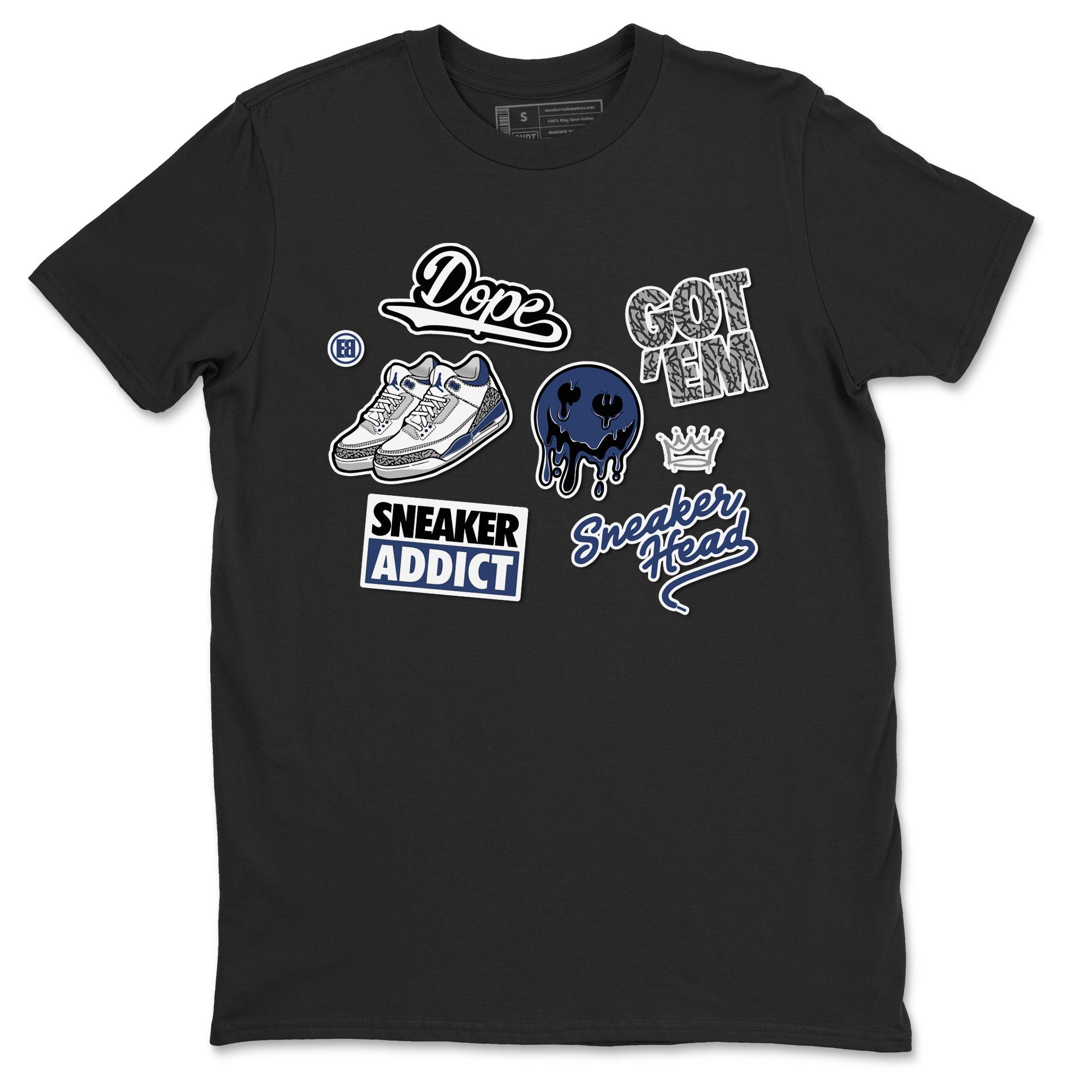 3s Midnight Navy shirt to match jordans Sneakerhead Sticker sneaker match tee Air Jordan 3 Midnight Navy Drip Gear Zone unisex cotton Black 2 crew neck shirt