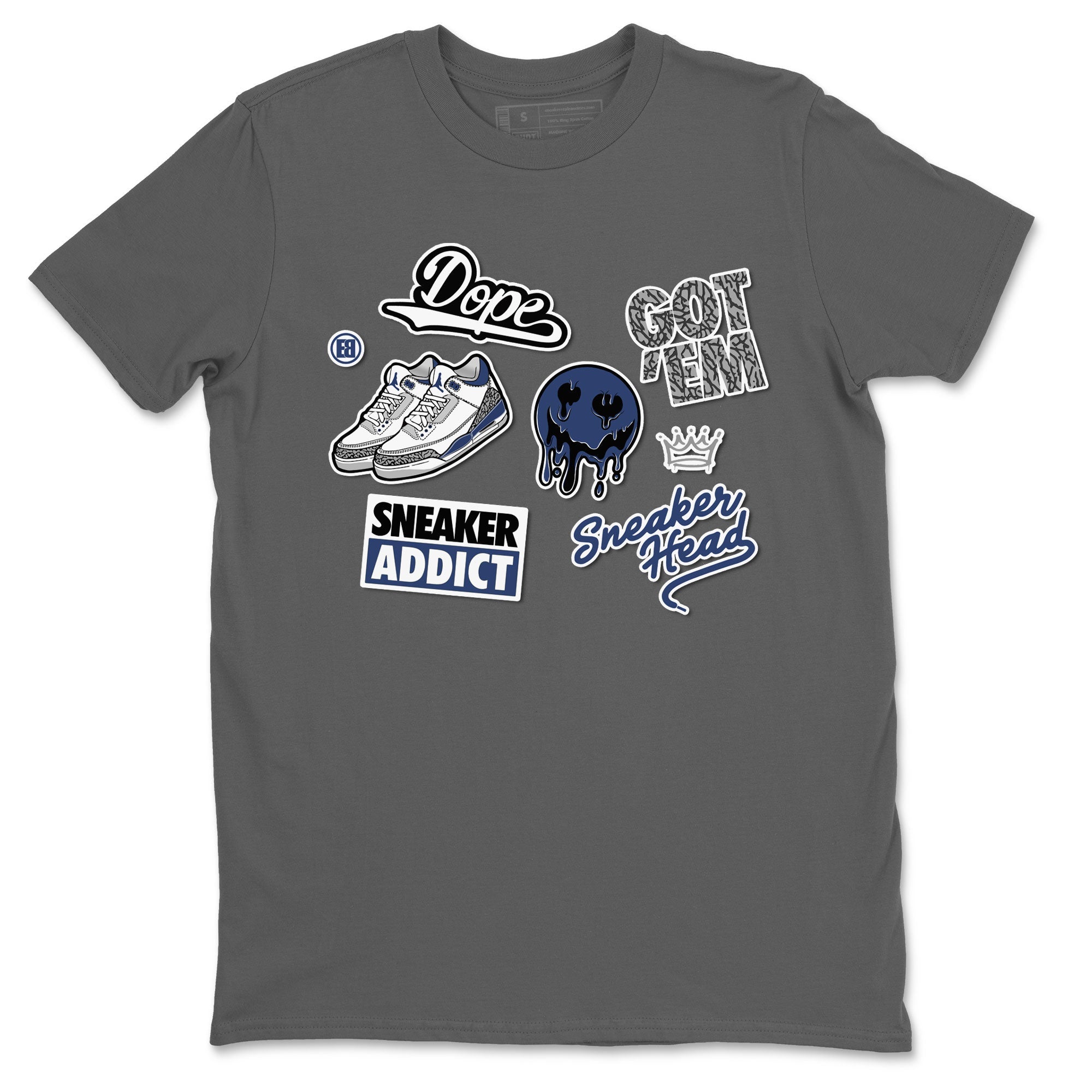 3s Midnight Navy shirt to match jordans Sneakerhead Sticker sneaker match tee Air Jordan 3 Midnight Navy Drip Gear Zone unisex cotton Cool Grey 2 crew neck shirt