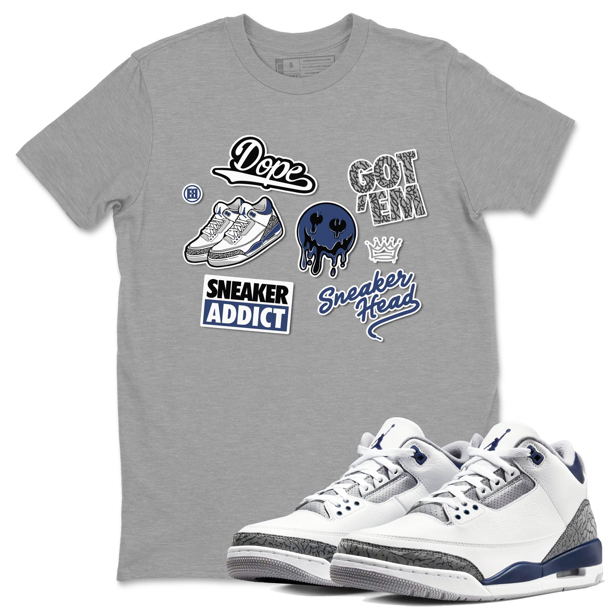 3s Midnight Navy shirt to match jordans Sneakerhead Sticker sneaker match tee Air Jordan 3 Midnight Navy Drip Gear Zone unisex cotton Heather Grey 1 crew neck shirt