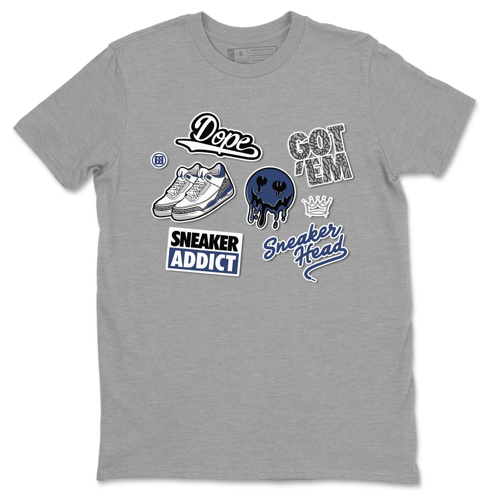 3s Midnight Navy shirt to match jordans Sneakerhead Sticker sneaker match tee Air Jordan 3 Midnight Navy Drip Gear Zone unisex cotton Heather Grey 2 crew neck shirt