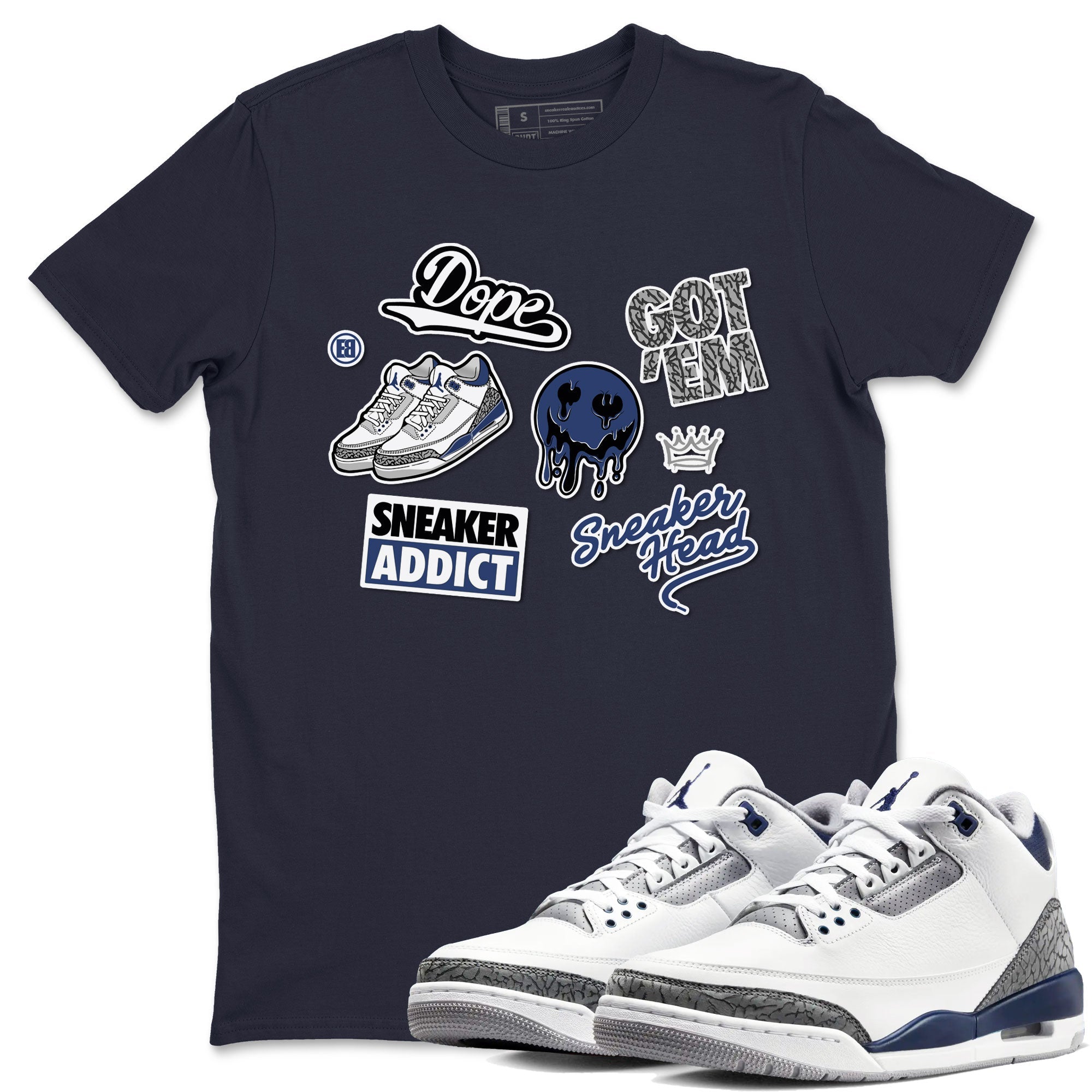 3s Midnight Navy shirt to match jordans Sneakerhead Sticker sneaker match tee Air Jordan 3 Midnight Navy Drip Gear Zone unisex cotton Navy 1 crew neck shirt
