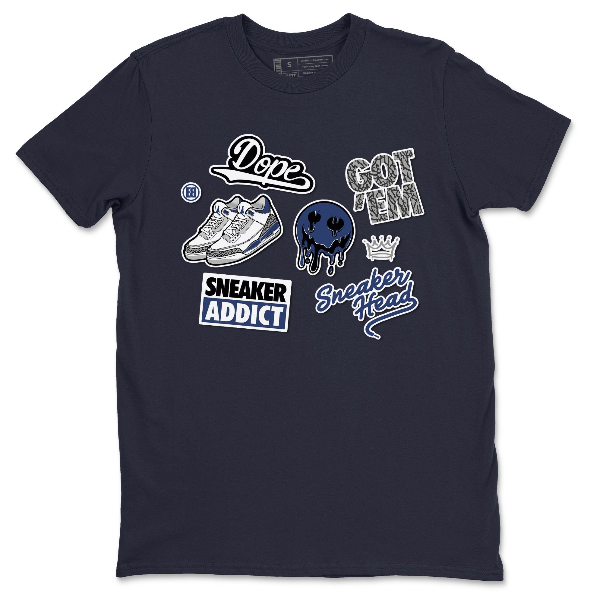 3s Midnight Navy shirt to match jordans Sneakerhead Sticker sneaker match tee Air Jordan 3 Midnight Navy Drip Gear Zone unisex cotton Navy 2 crew neck shirt