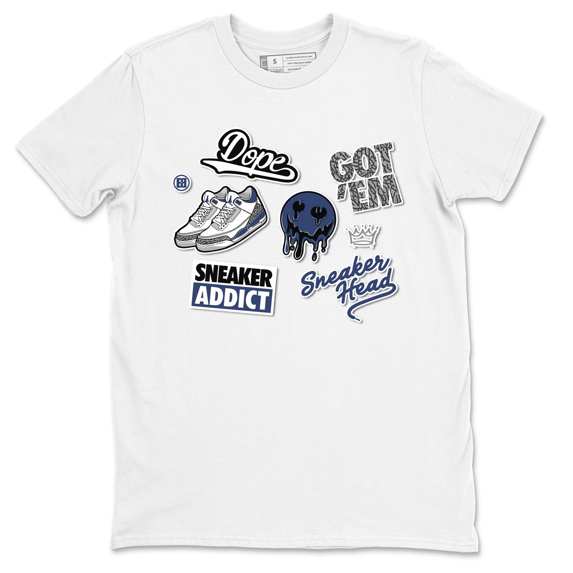 3s Midnight Navy shirt to match jordans Sneakerhead Sticker sneaker match tee Air Jordan 3 Midnight Navy Drip Gear Zone unisex cotton White 2 crew neck shirt