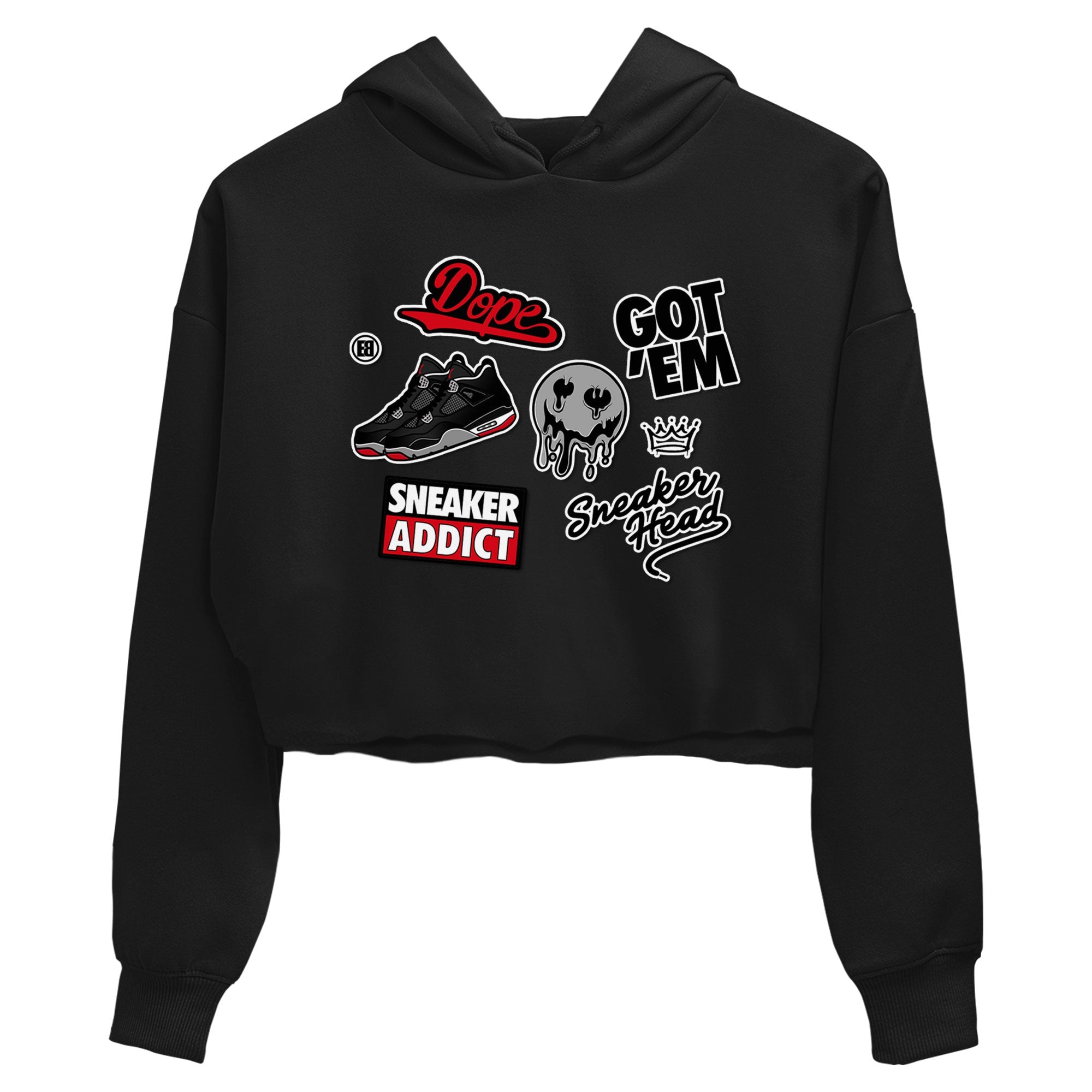 AJ4 Retro Bred Reimagined shirt to match jordans Sneakerhead Sticker sneaker tees Air Jordan 4 Retro Bred Reimagined Drip Gear Zone Black 2 crop length shirt