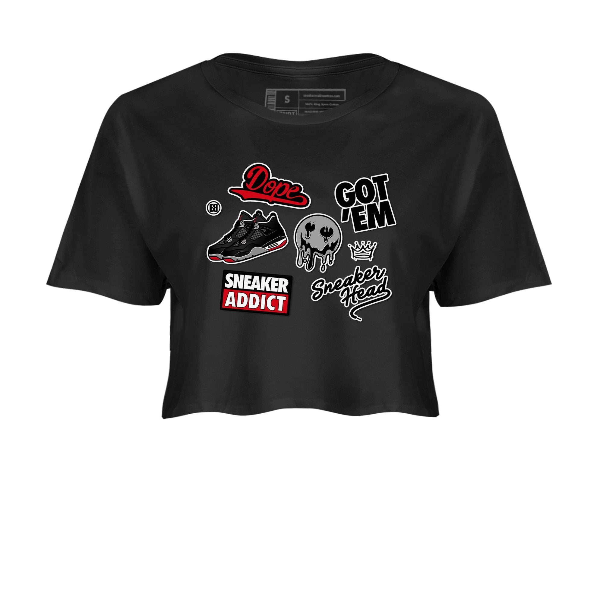 AJ4 Retro Bred Reimagined shirt to match jordans Sneakerhead Sticker sneaker tees Air Jordan 4 Retro Bred Reimagined Drip Gear Zone Black 2 crop length shirt