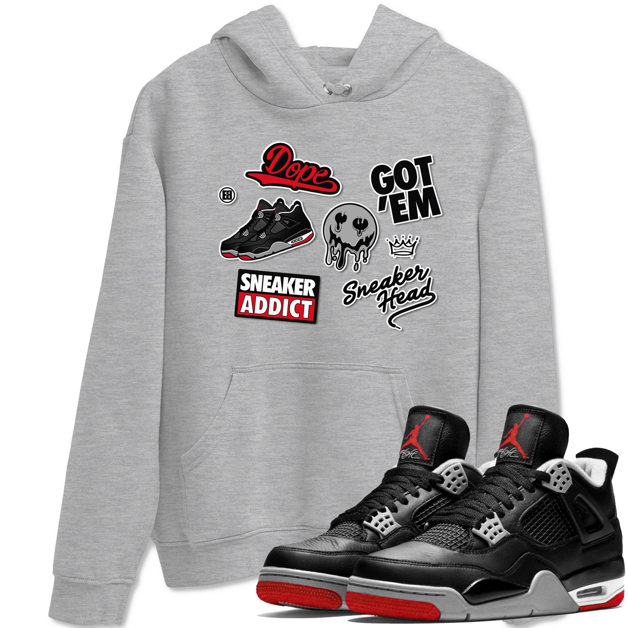 AJ4 Retro Bred Reimagined shirt to match jordans Sneakerhead Sticker sneaker tees Air Jordan 4 Retro Bred Reimagined Drip Gear Zone unisex cotton Heather Grey 1 crew neck shirt