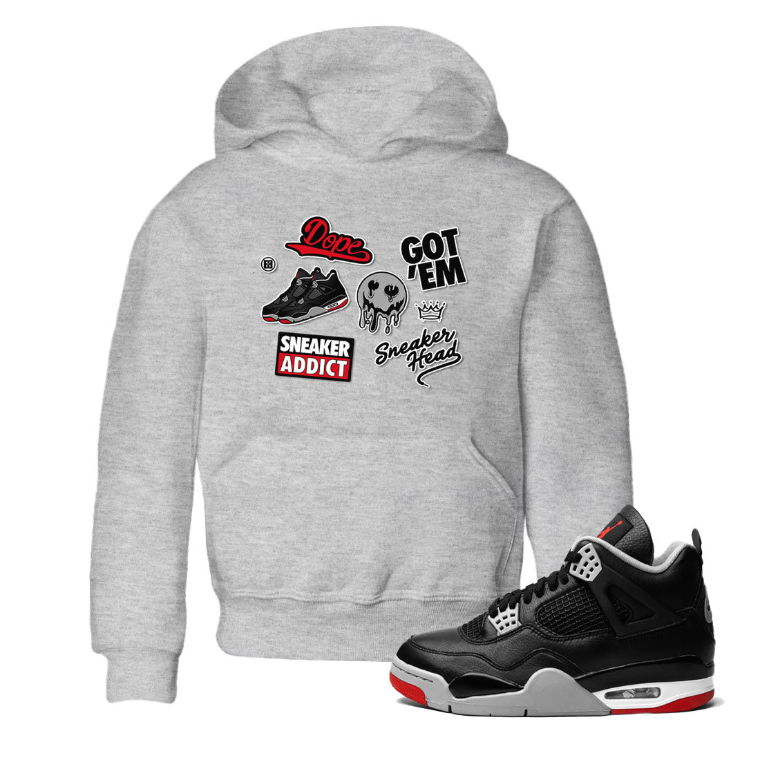 AJ4 Retro Bred Reimagined shirt to match jordans Sneakerhead Sticker sneaker tees Air Jordan 4 Retro Bred Reimagined Drip Gear Zone baby toddler Heather Grey 1 cotton Shirt