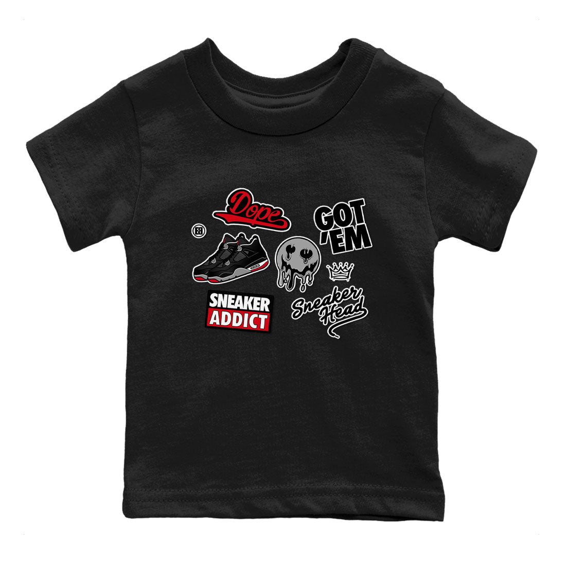 AJ4 Retro Bred Reimagined shirt to match jordans Sneakerhead Sticker sneaker tees Air Jordan 4 Retro Bred Reimagined Drip Gear Zone baby toddler Black 2 cotton Shirt