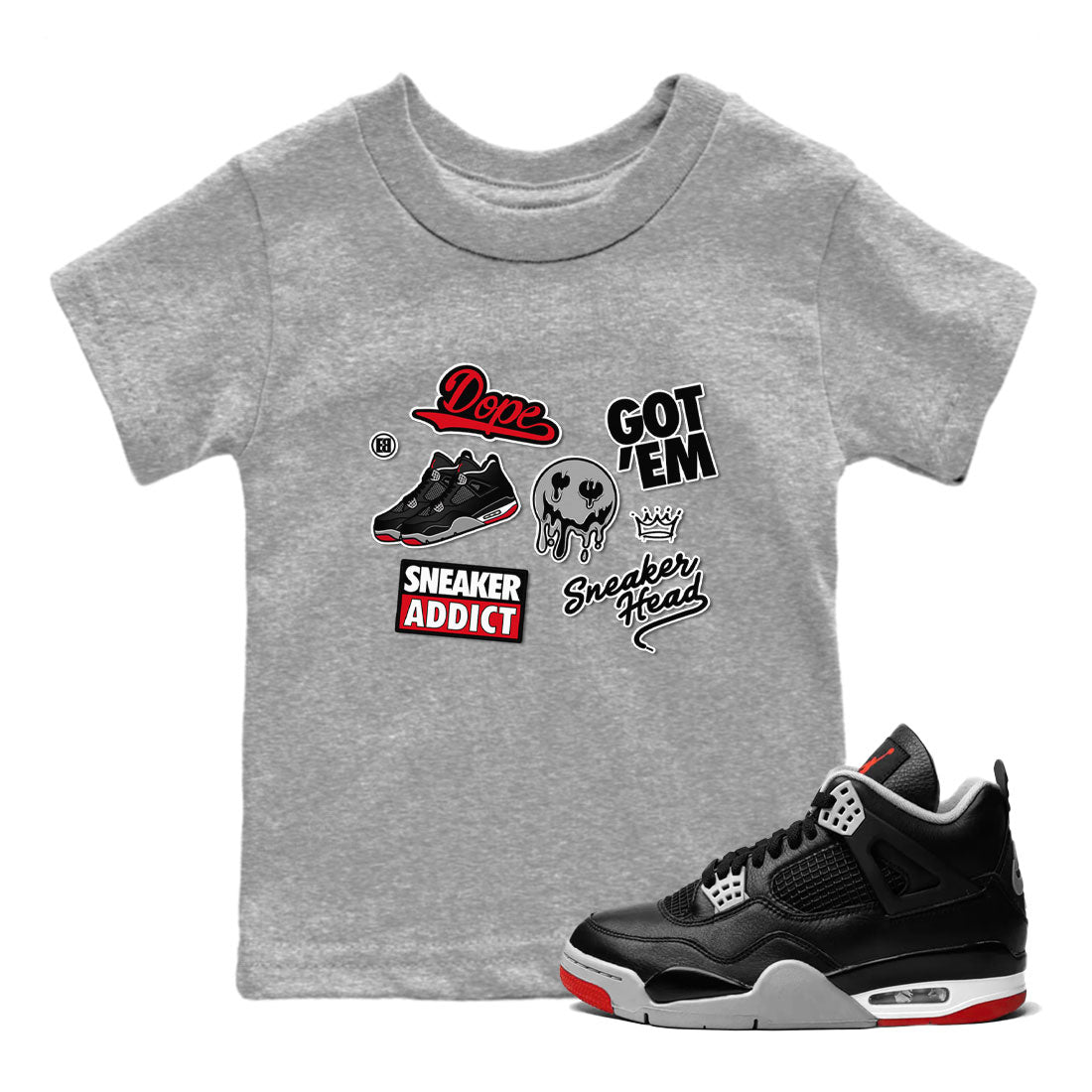 AJ4 Retro Bred Reimagined shirt to match jordans Sneakerhead Sticker sneaker tees Air Jordan 4 Retro Bred Reimagined Drip Gear Zone baby toddler Heather Grey 1 cotton Shirt