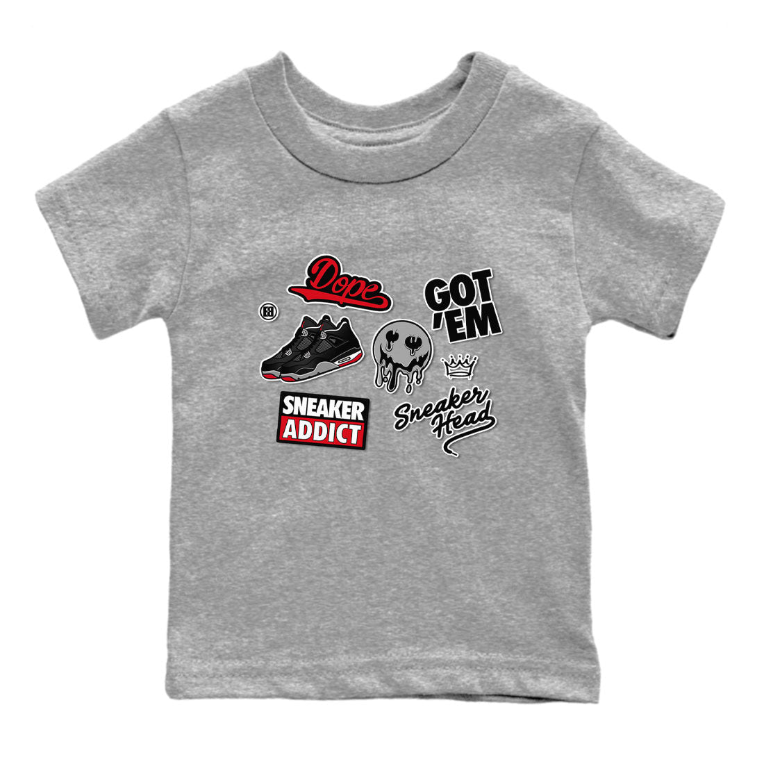AJ4 Retro Bred Reimagined shirt to match jordans Sneakerhead Sticker sneaker tees Air Jordan 4 Retro Bred Reimagined Drip Gear Zone baby toddler Heather Grey 2 cotton Shirt